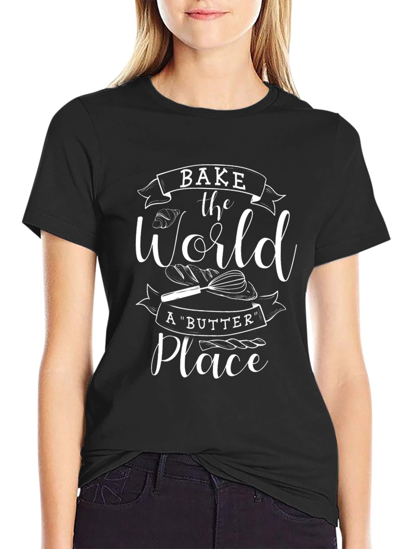 Black Bake the World T-Shirt - Unisex Cotton Tee view 2