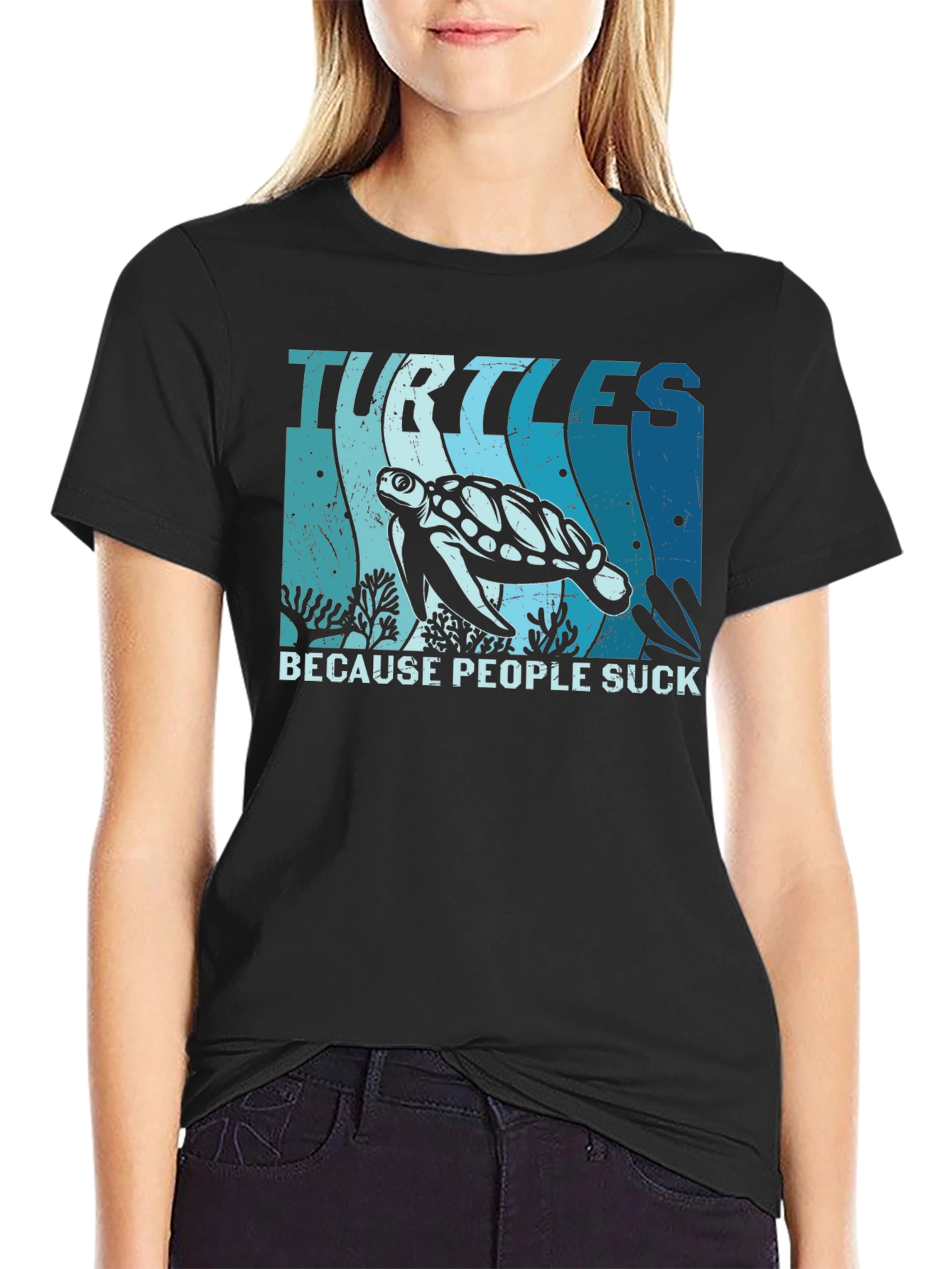Black Turtles Because People Suck Graphic T-Shirt view 2