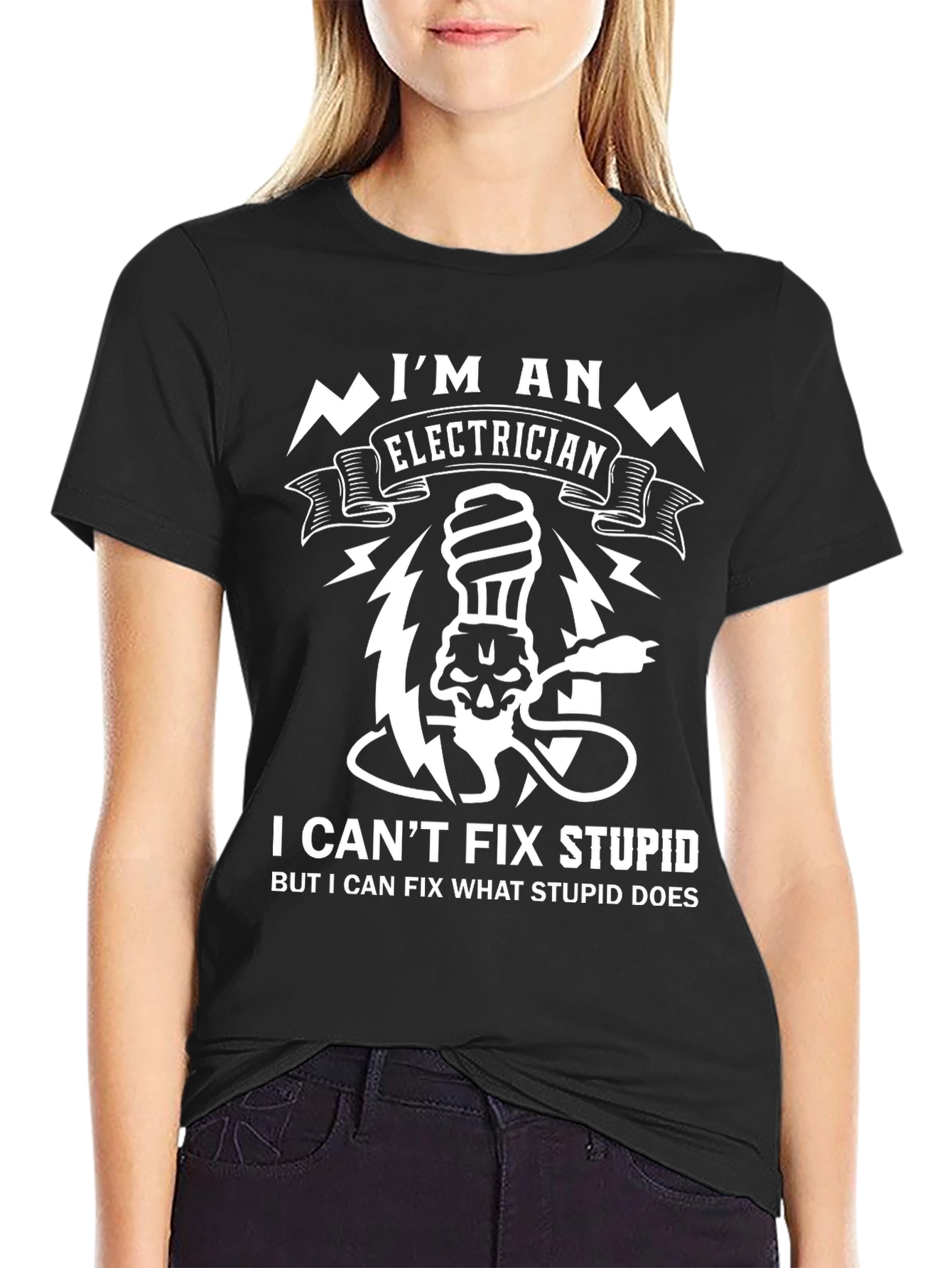 Black Electrician Funny T-Shirt - I Can Fix What Stupid Does view 2