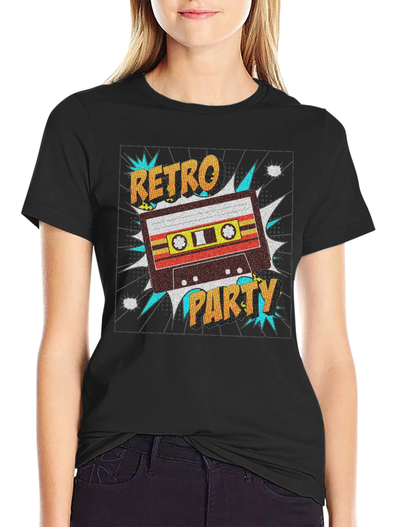 Black Retro Party Cassette Tape Graphic T-Shirt view 2