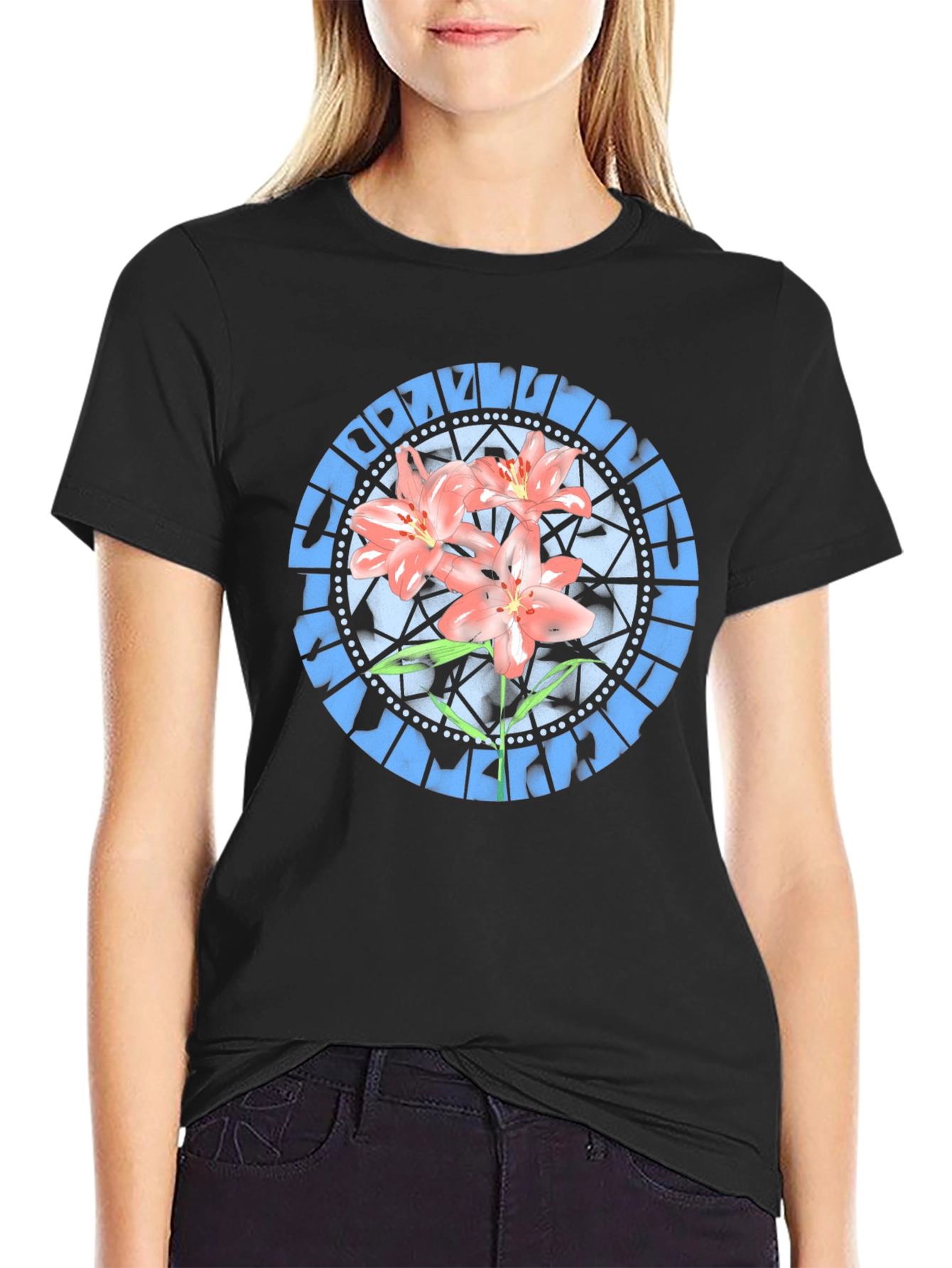 Black Floral Stained Glass Graphic Tee - Black view 2