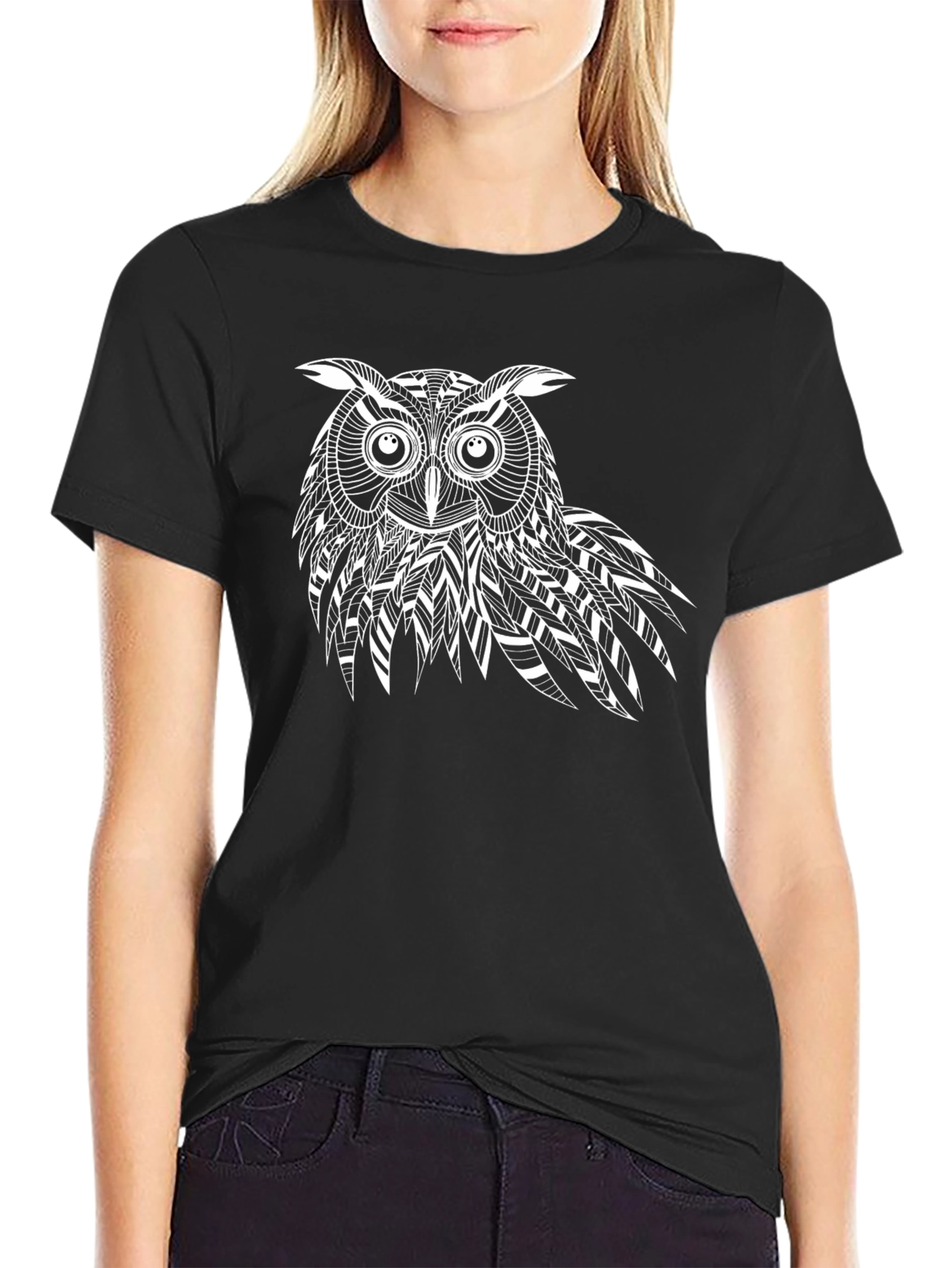 Black Owl Graphic Black T-Shirt view 2