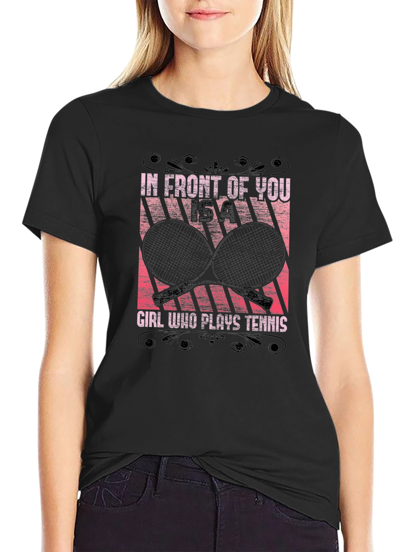 Black Tennis Girl T-Shirt view 2