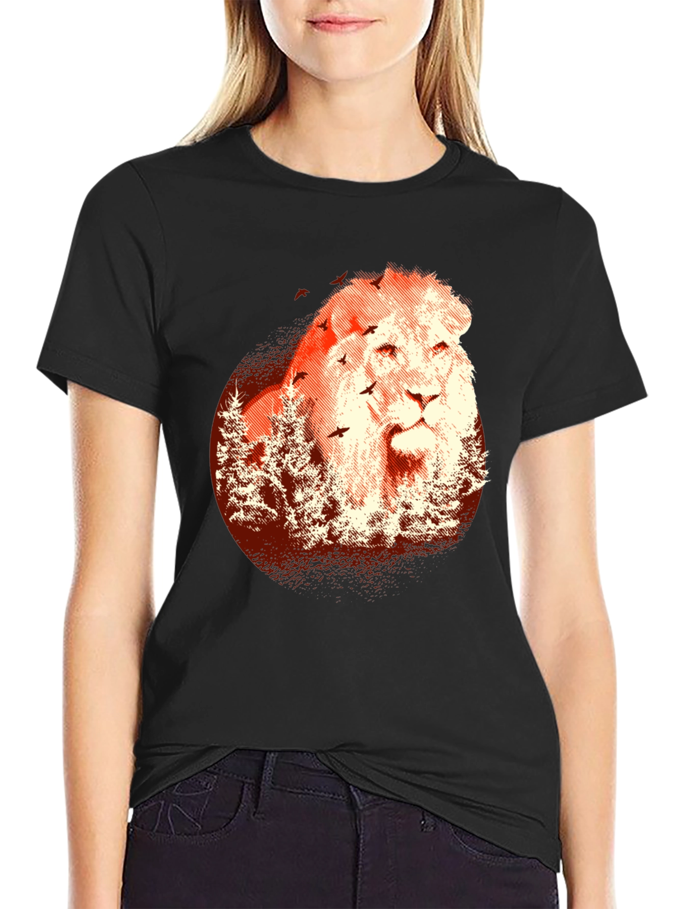 Black Lion & Trees Graphic Tee - Men's Black T-Shirt view 2
