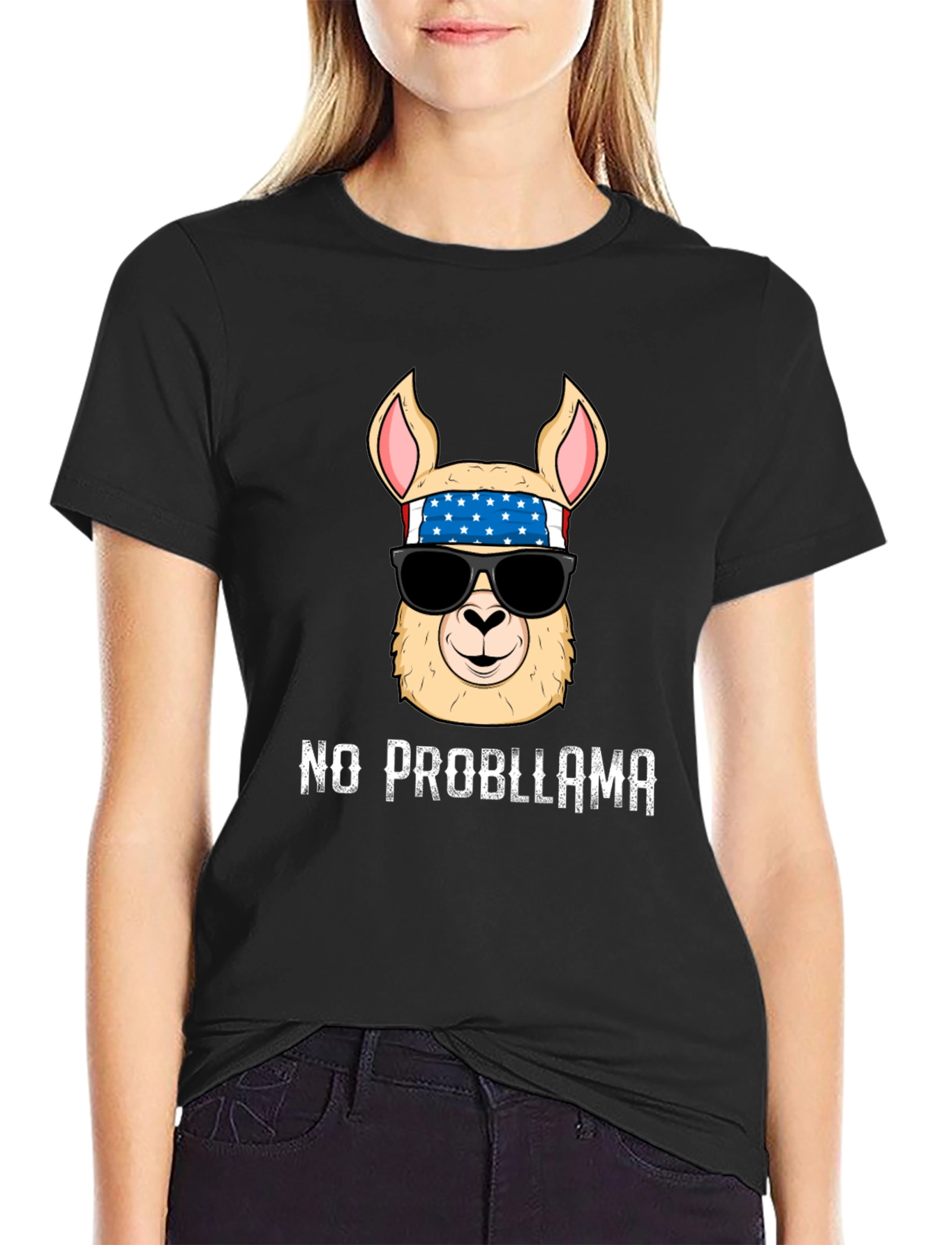 Black No Probllama Llama T-Shirt view 2