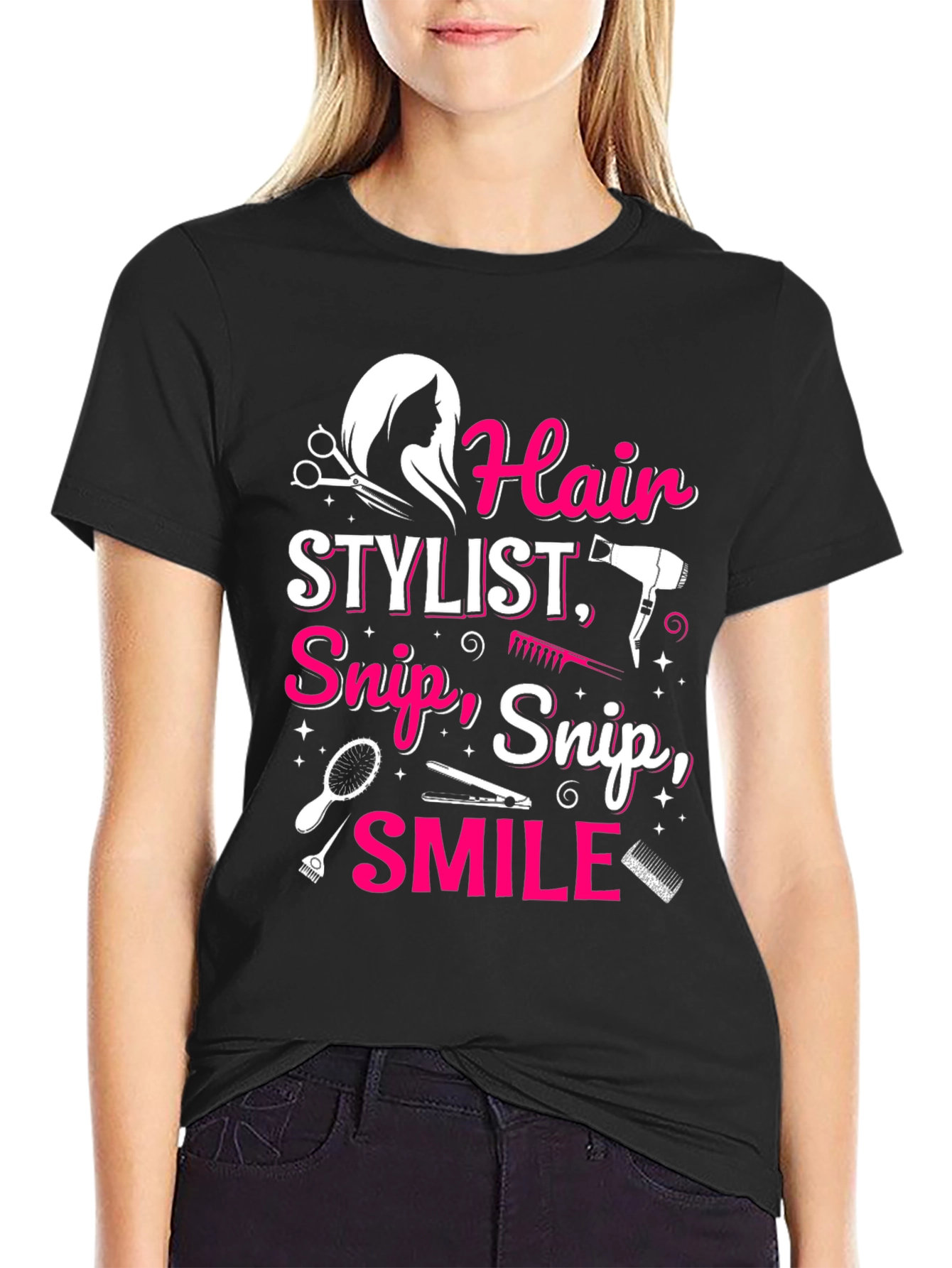 Black Hair Stylist T-Shirt - Snip, Snip, Smile! view 2