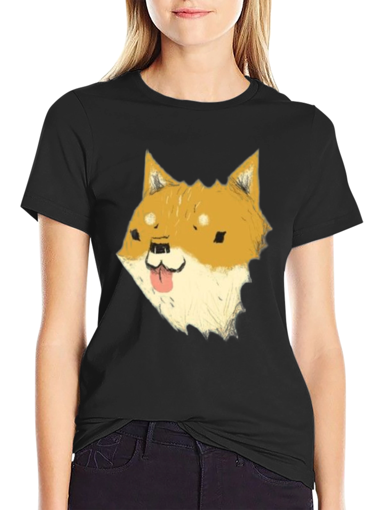 Black Dog Meme Graphic Tee - Black Cotton T-Shirt view 2