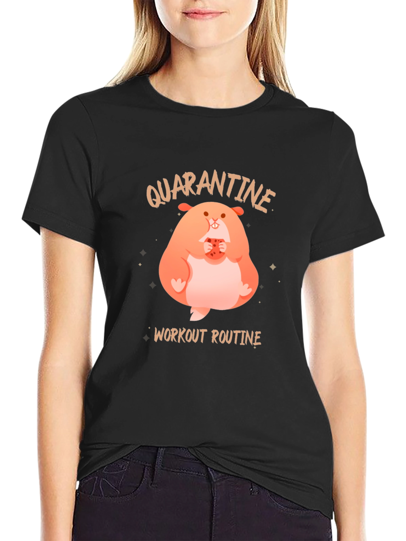 Black Quarantine Workout Routine T-Shirt view 2