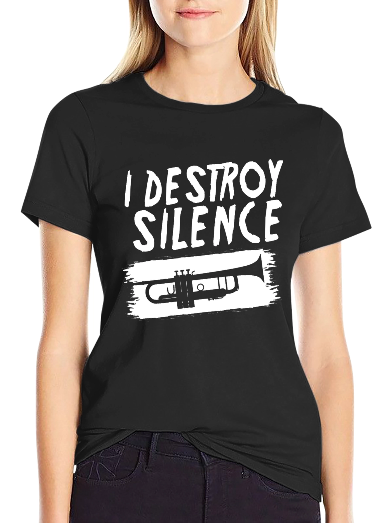Black I Destroy Silence Trumpet T-Shirt view 2