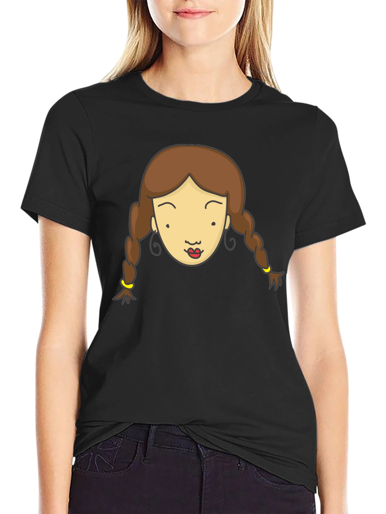 Black Cartoon Girl Graphic Tee - Black view 2