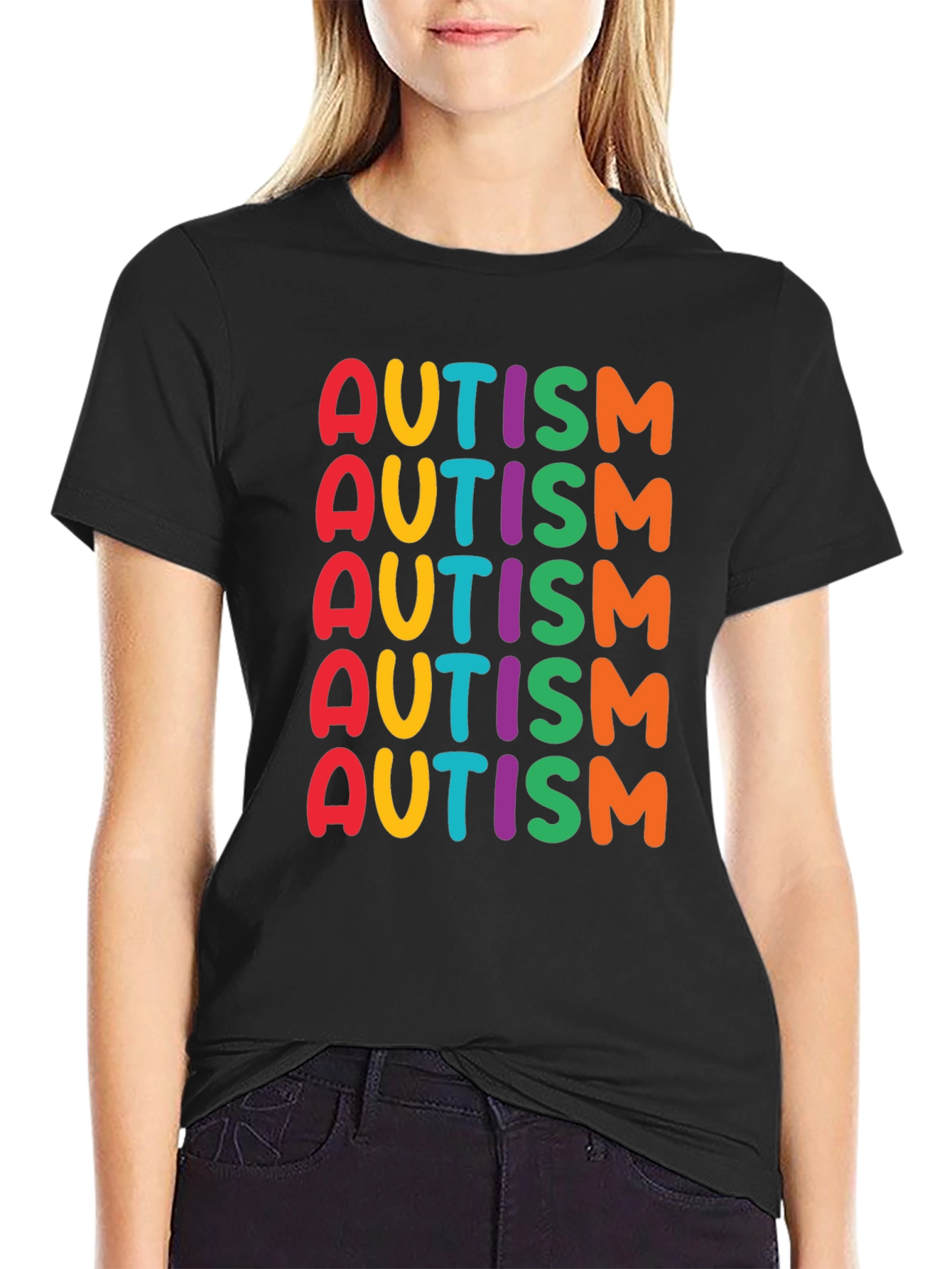 Black Colorful Autism Awareness T-Shirt view 2