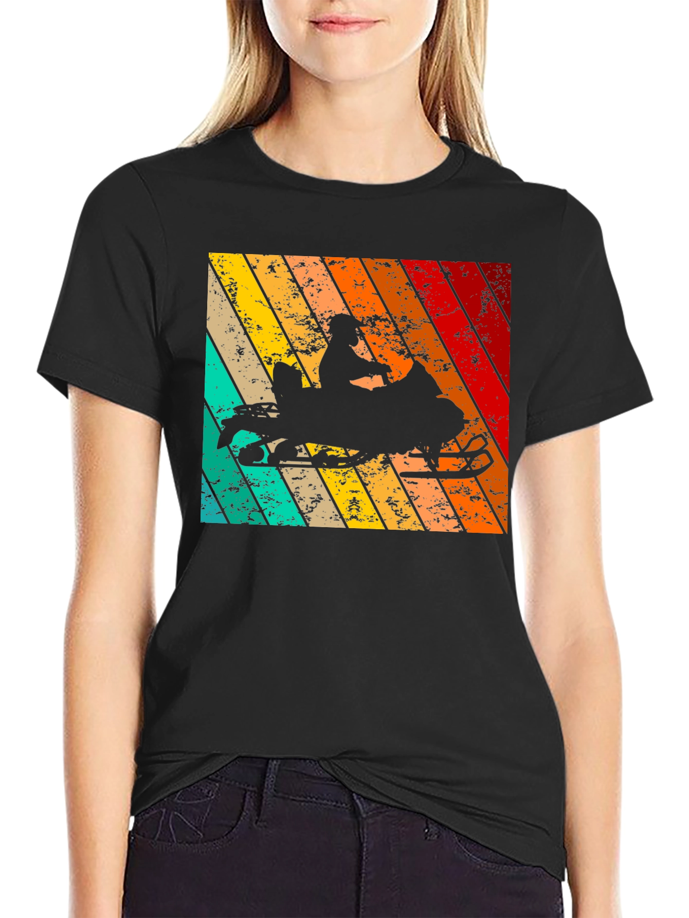 Black Retro Snowmobile T-Shirt | Vintage Style view 2