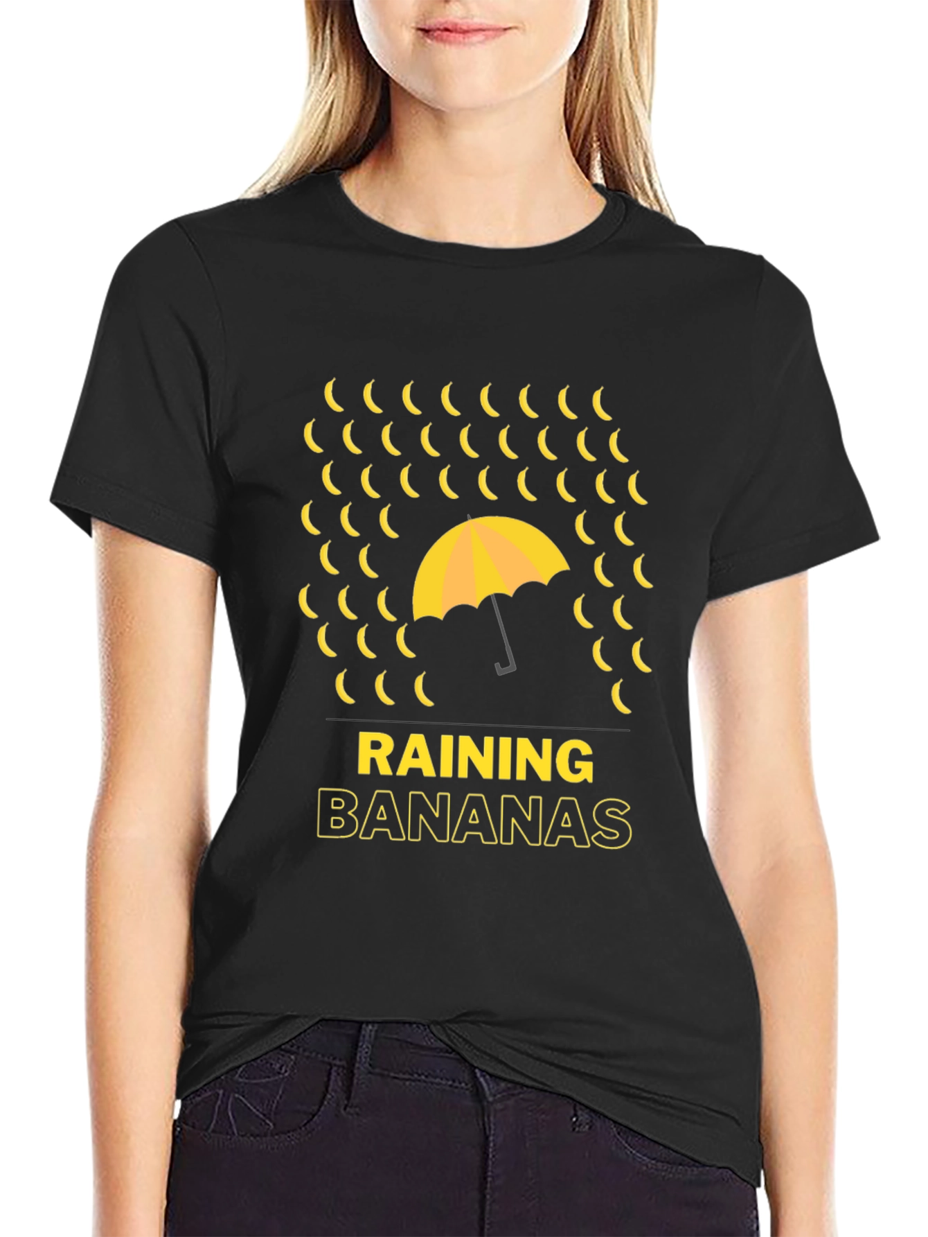 Black Raining Bananas Graphic Tee - Funny Novelty Shirt view 2