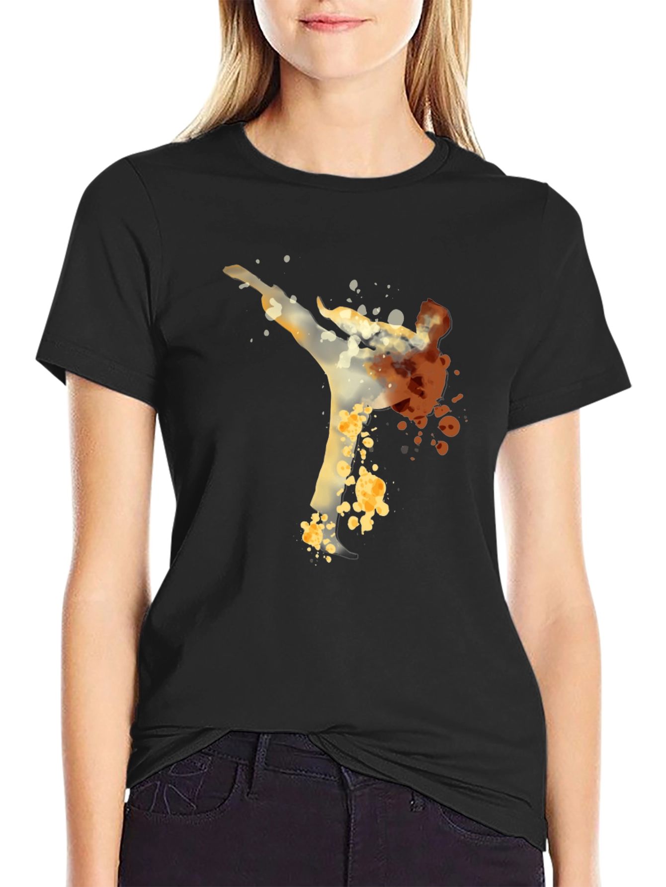 Black Abstract Karate Kick Graphic Tee - Modern Style view 2