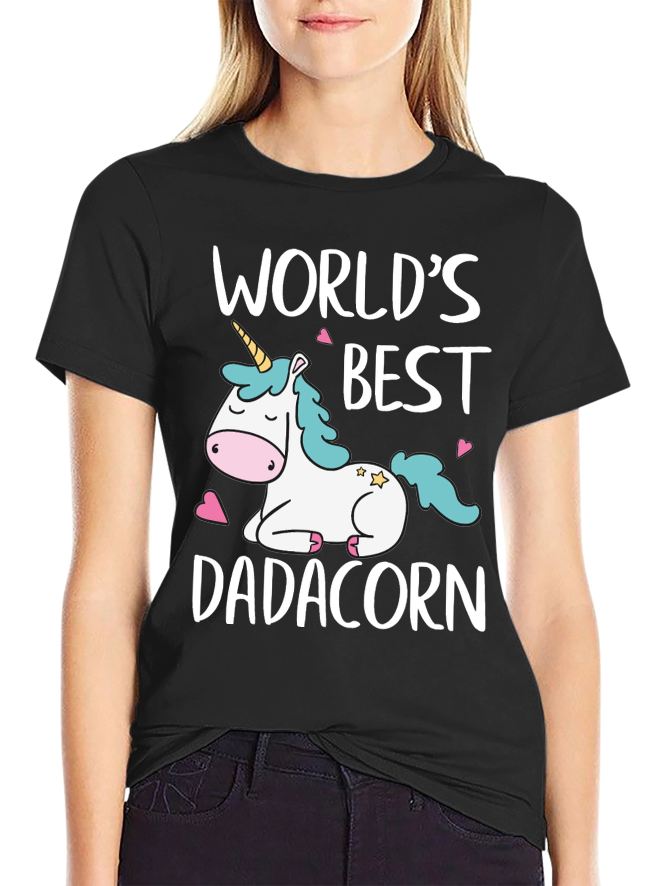 Black World's Best Dadacorn Black T-Shirt view 2