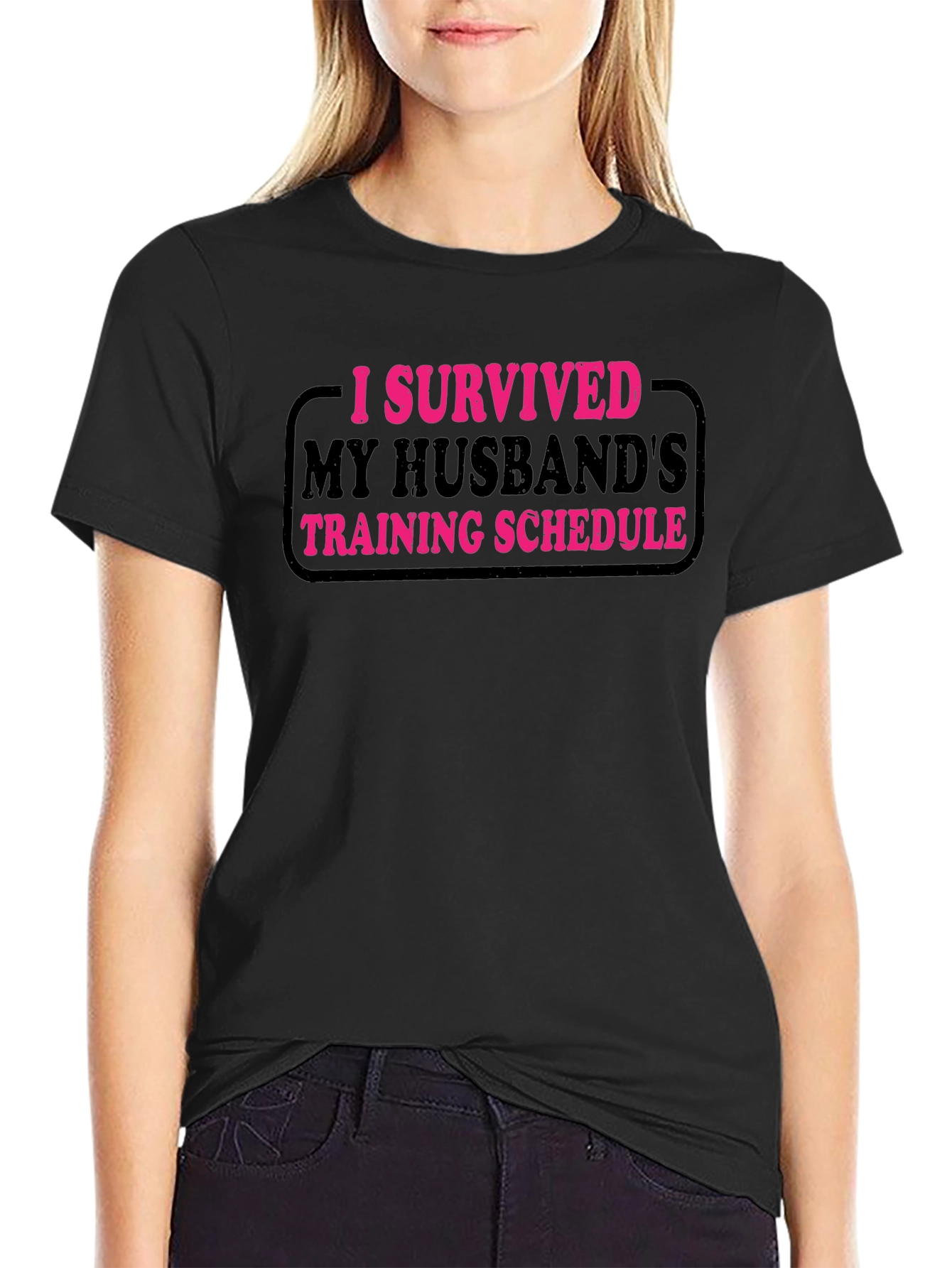 Black I Survived My Husband's Training Schedule T-Shirt view 2
