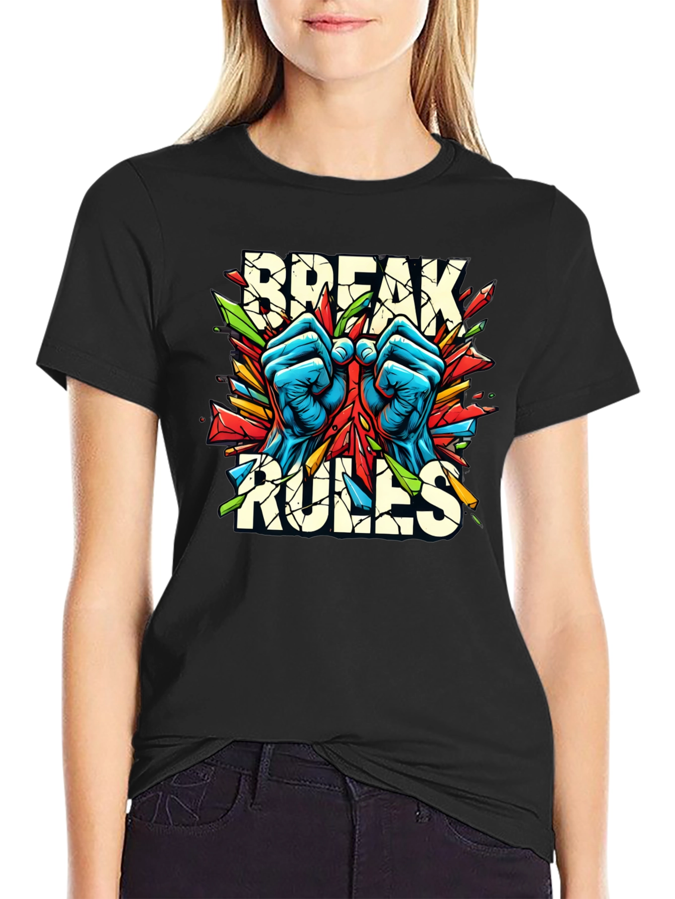 Black Break Rules Graphic Tee - Bold Streetwear Style view 2
