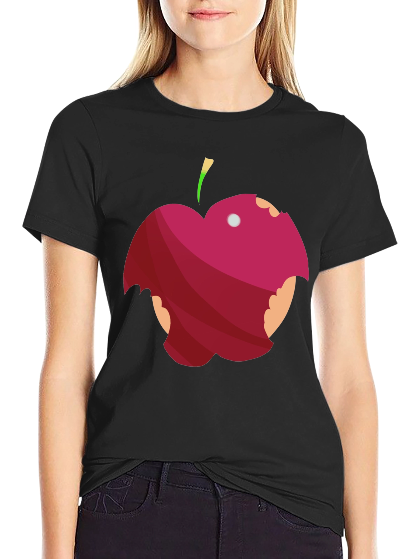 Black Bitten Apple Graphic Tee - Funny Fruit T-Shirt view 2