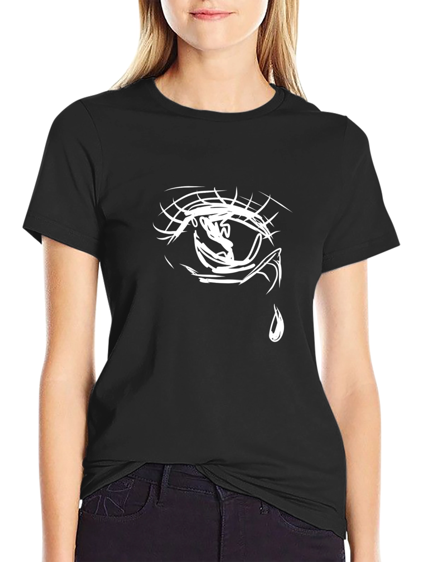 Black Men's Black T-Shirt with Eye Graphic view 2