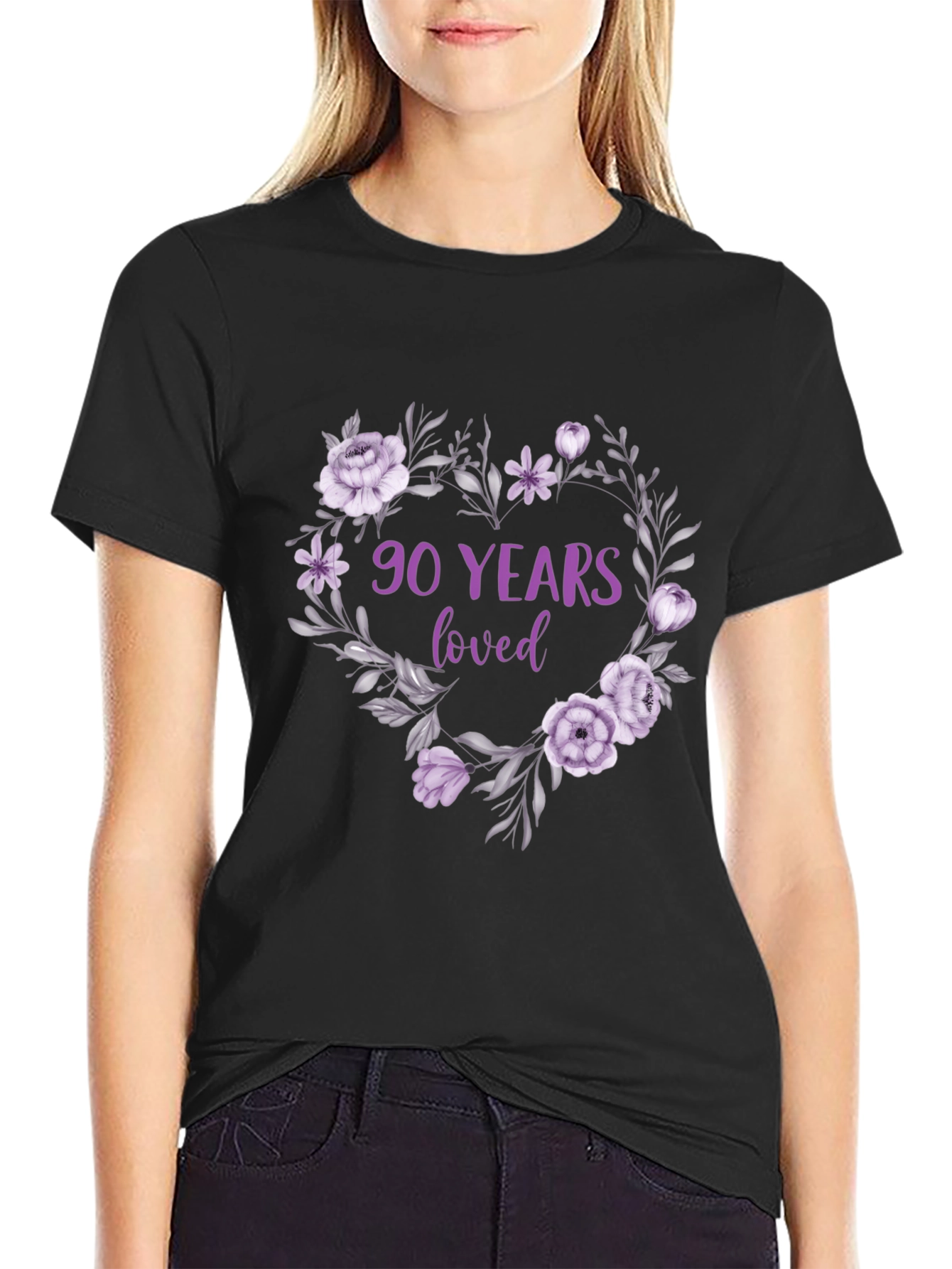 Black 90 Years Loved Floral T-Shirt view 2