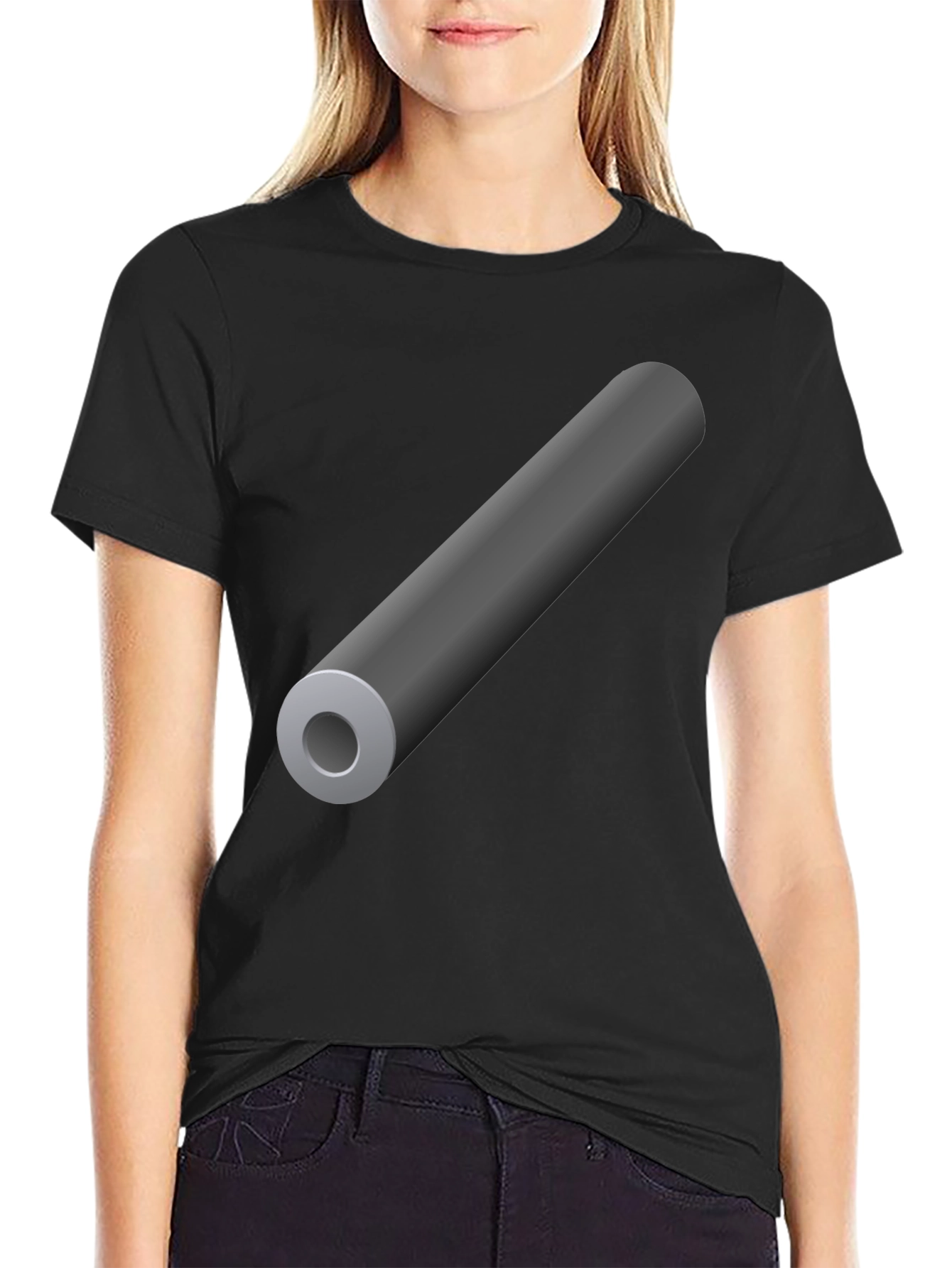 Black Men's Black T-Shirt with Gray Cylinder Graphic view 2