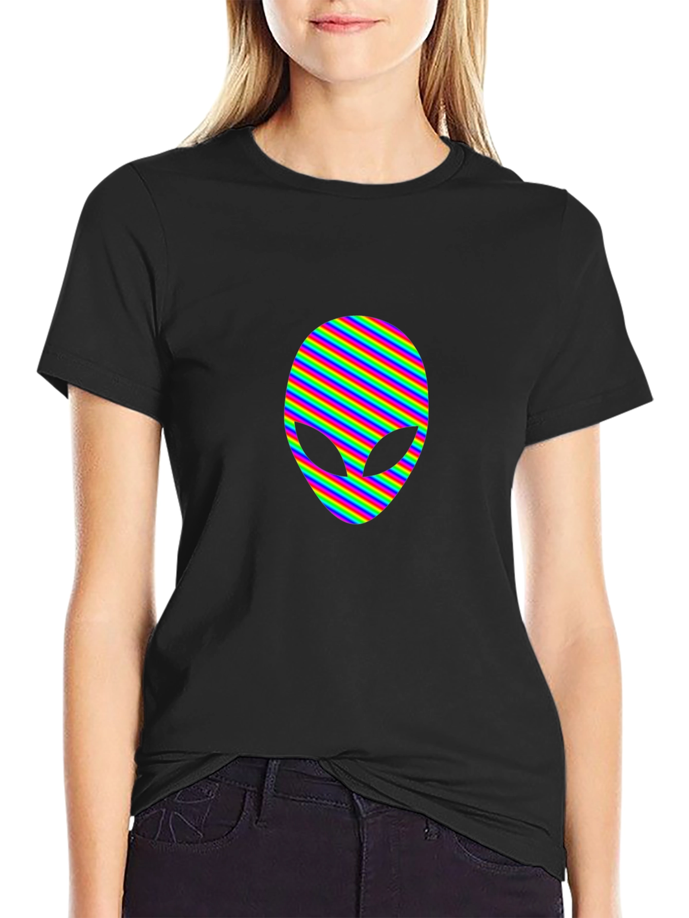Black Rainbow Alien Head Graphic Tee - Black view 2