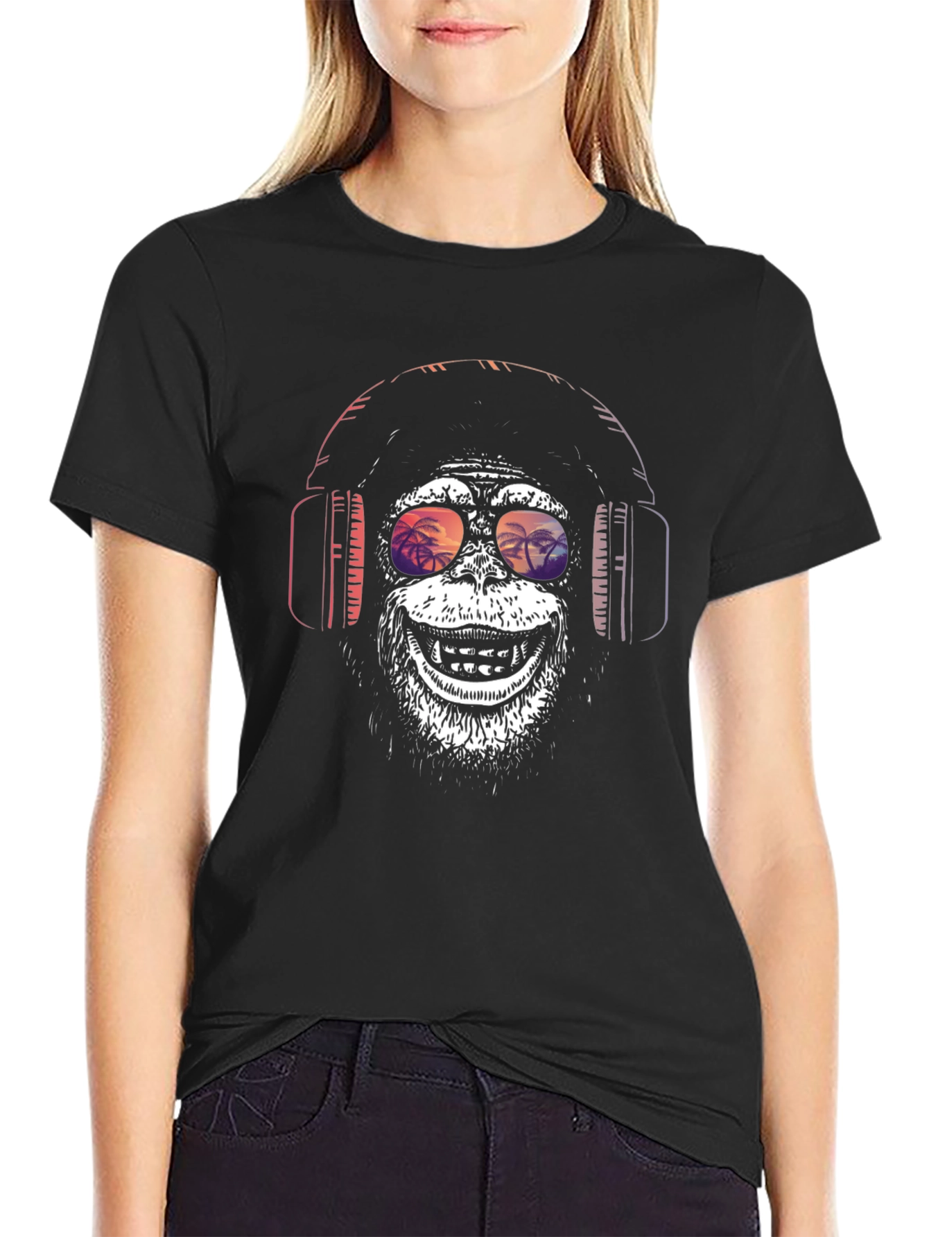 Black Monkey Headphones Graphic Tee view 2