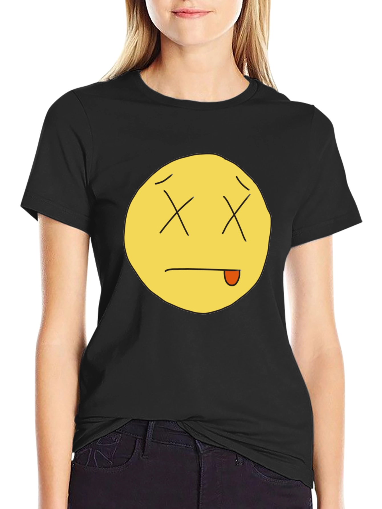 Black Funny Dead Emoji Black T-Shirt view 2