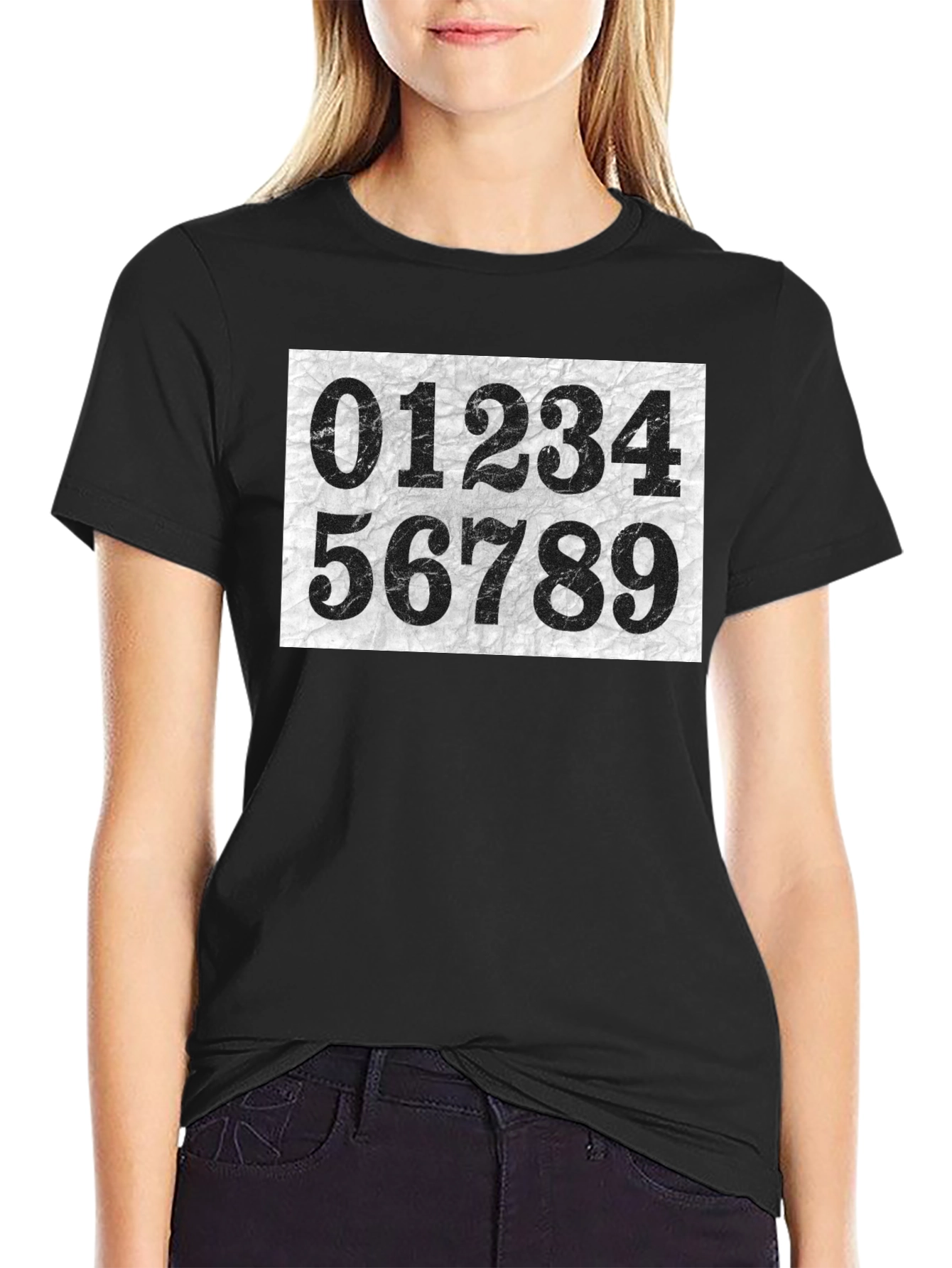 Black Number Print Crew Neck Short Sleeve T-Shirt view 2