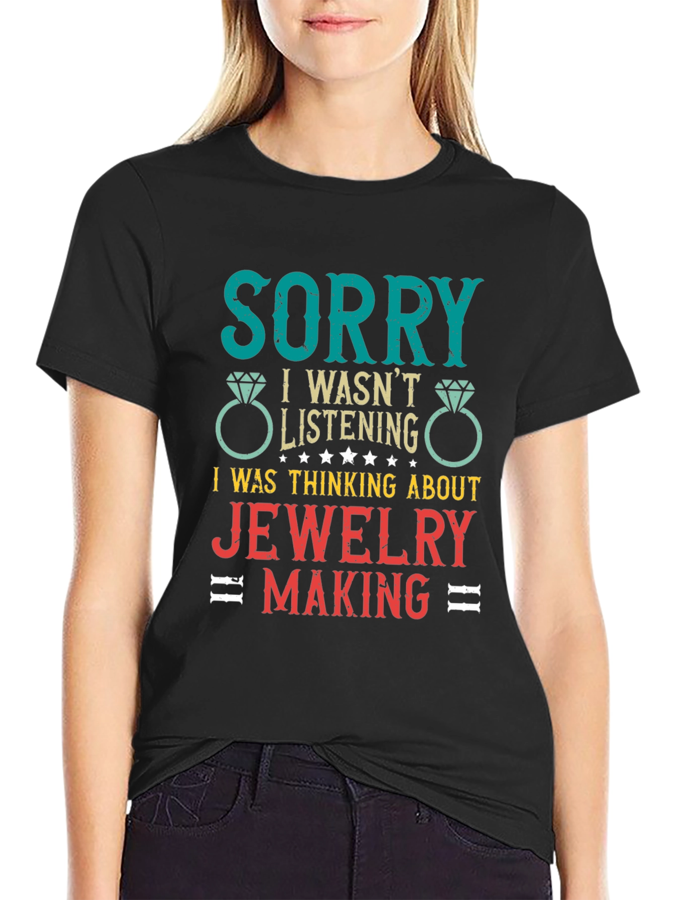 Black Jewelry Making T-Shirt - Sorry Wasn't Listening view 2