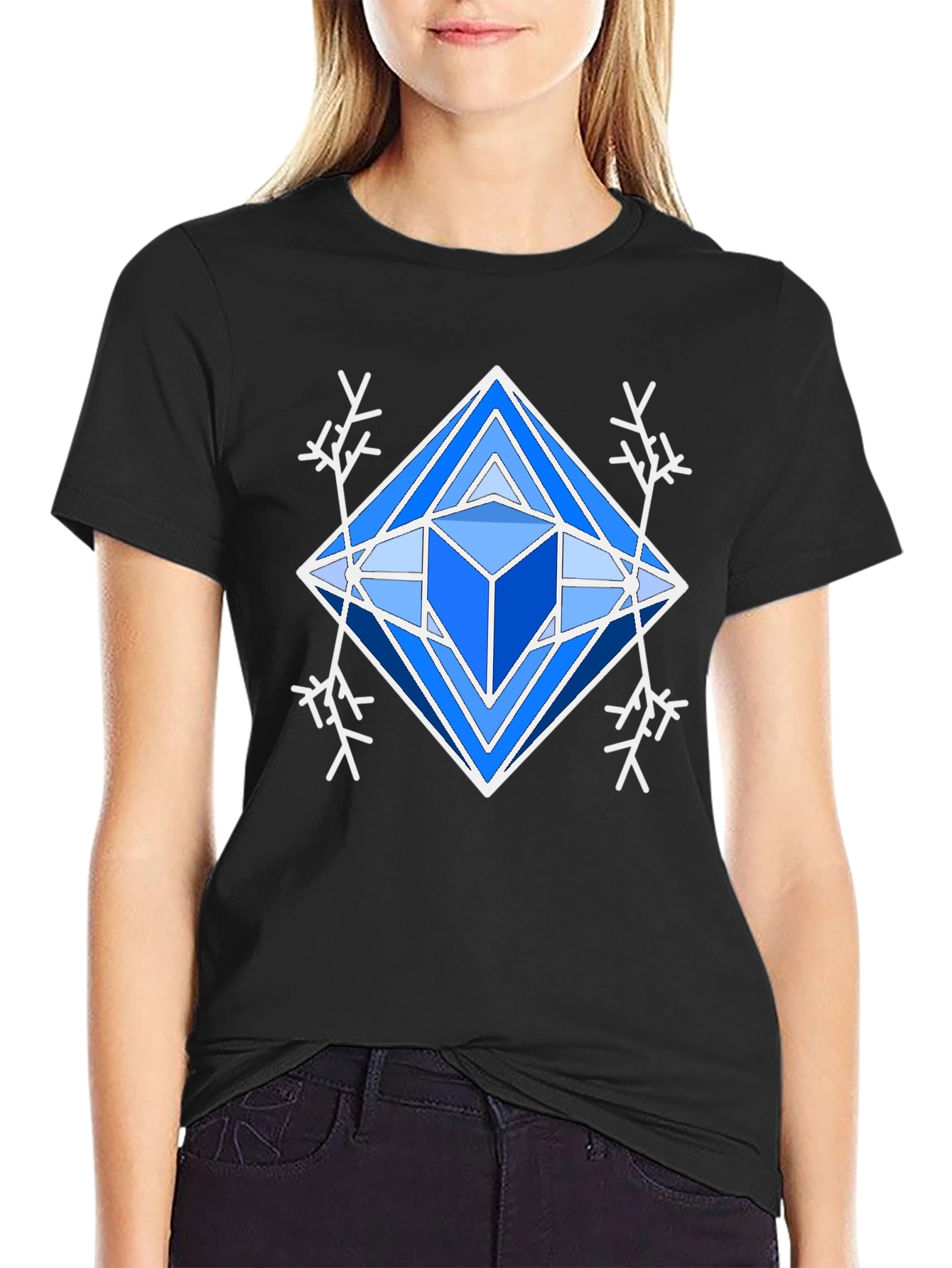 Black Geometric Snowflake Graphic Tee - Modern Winter Style view 2