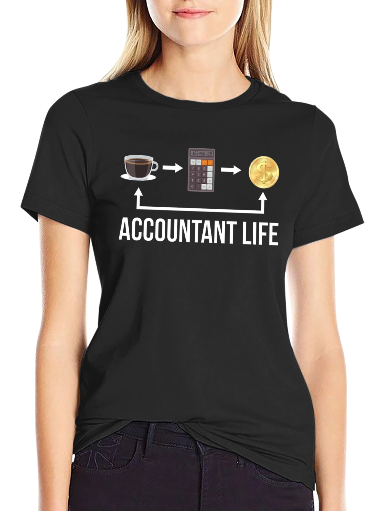 Black Accountant Life T-Shirt: Coffee, Calculator, Cash! view 2