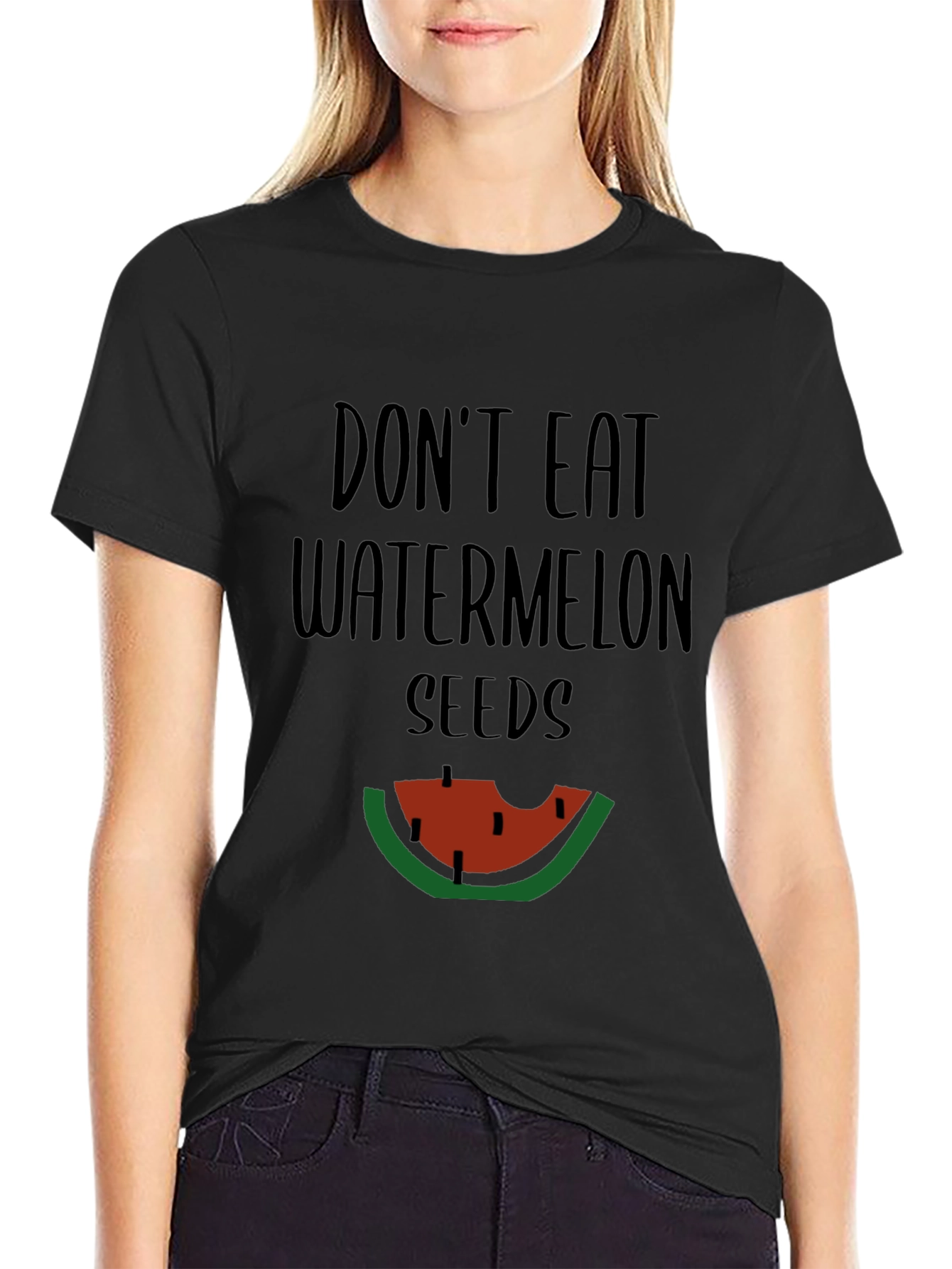 Black Funny Don't Eat Watermelon Seeds Graphic Tee view 2