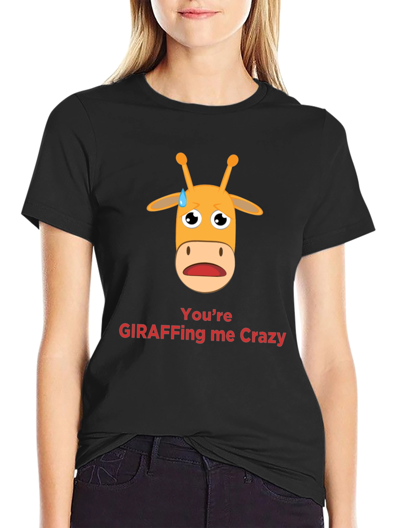 Black Giraffe Crazy Graphic Tee - Funny Animal Pun T-Shirt view 2