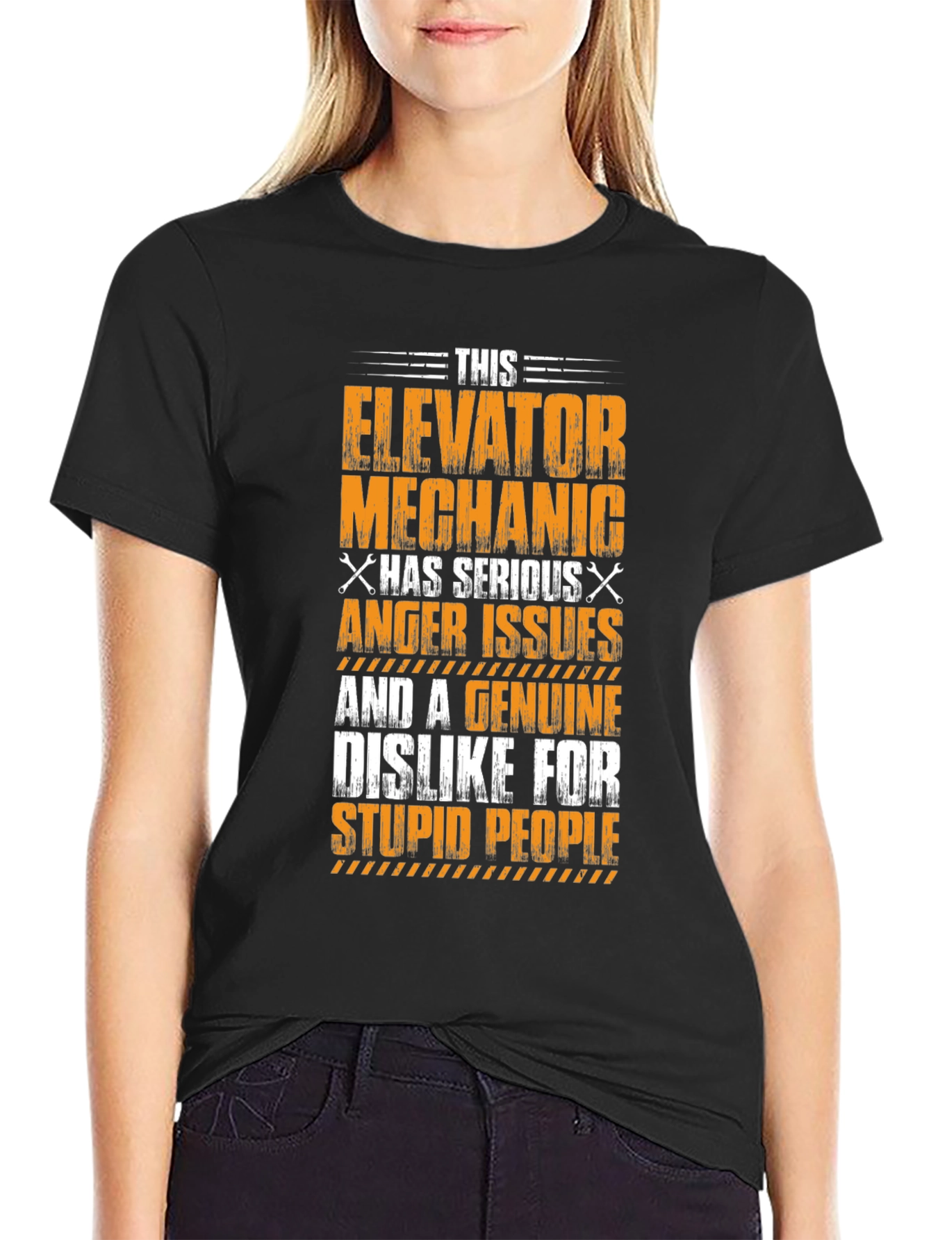 Black Elevator Mechanic Anger Issues Graphic T-Shirt view 2