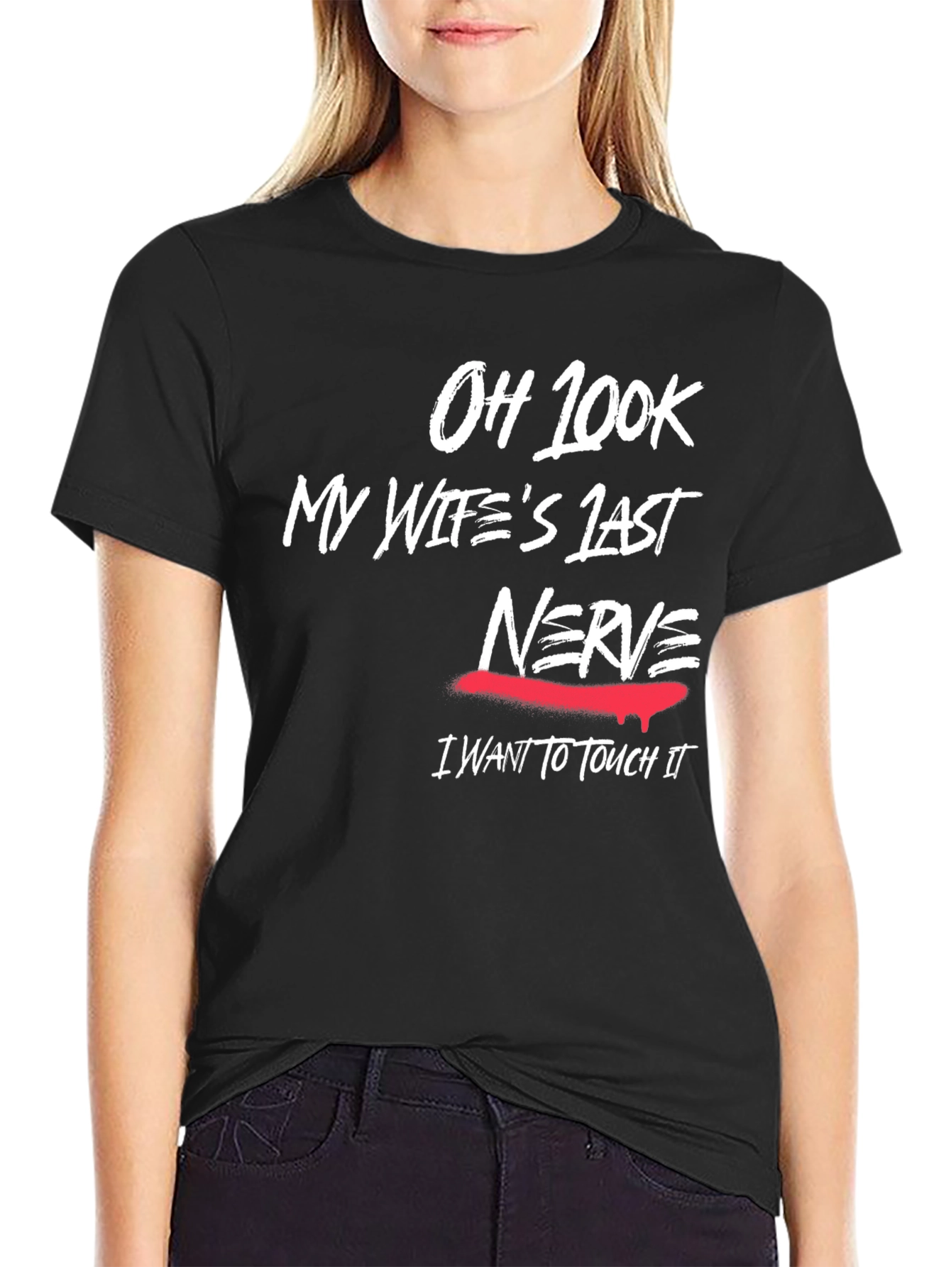Black Humorous "My Wife's Last Nerve" Graphic T-Shirt view 2