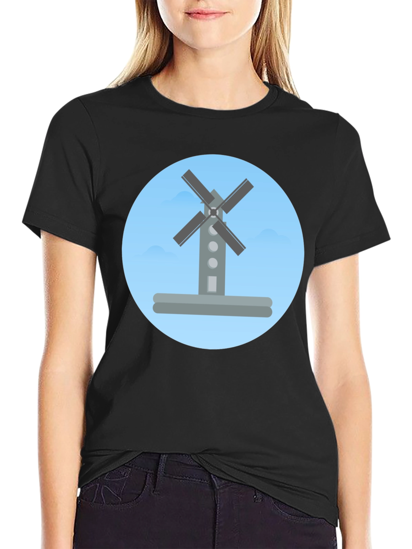 Black Windmill Graphic Tee -  Modern, Stylish, Casual view 2