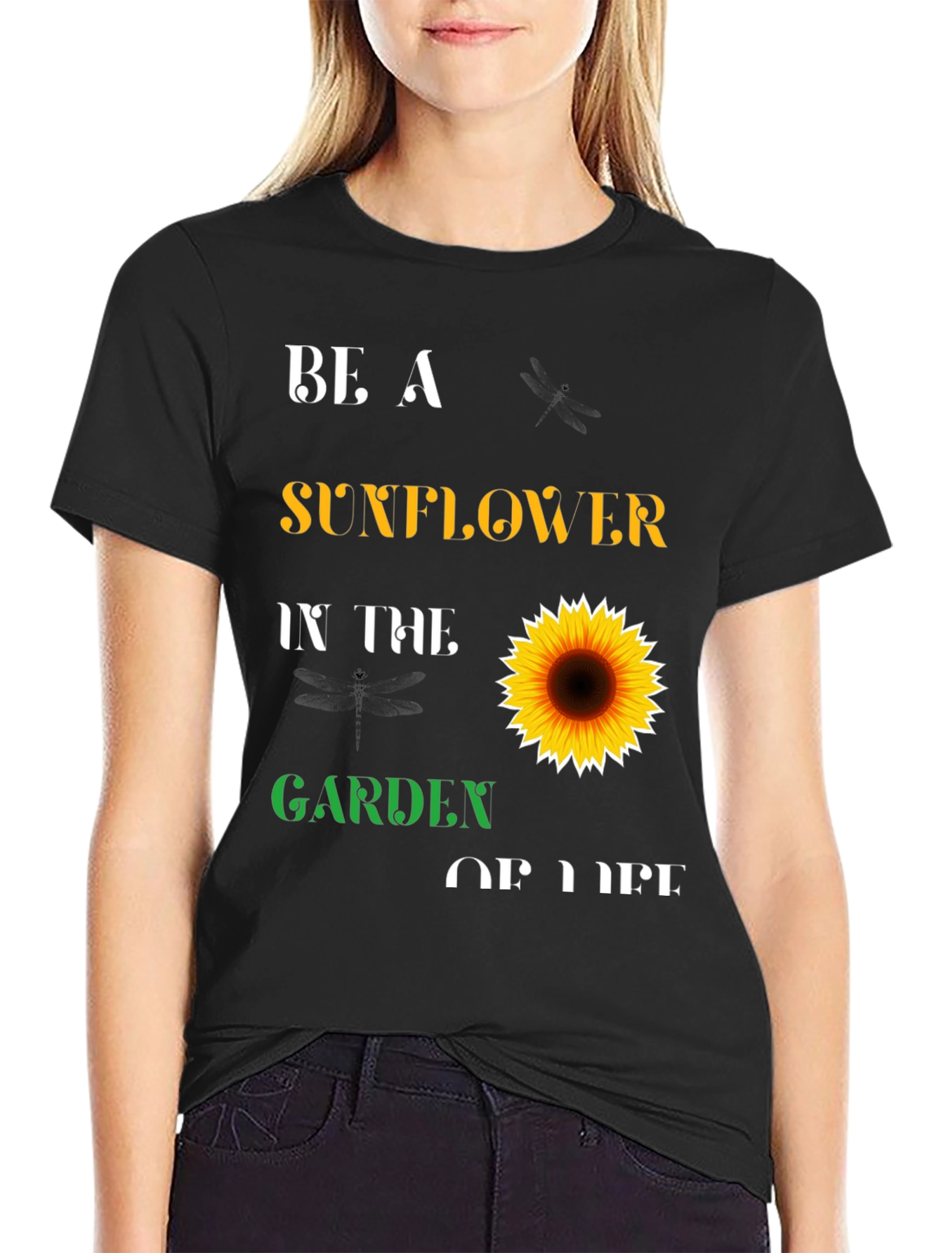 Black Be a Sunflower T-Shirt - Inspirational Graphic Tee view 2