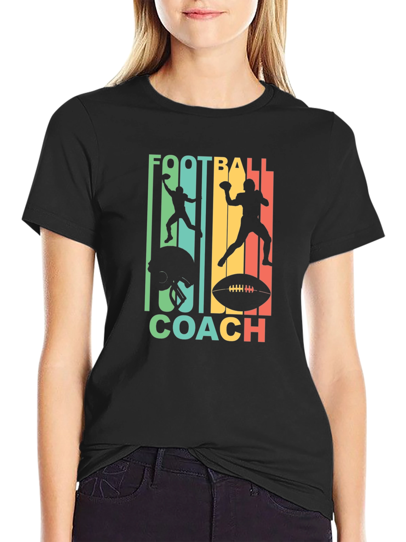 Black Football Coach Graphic Tee - Retro Design view 2