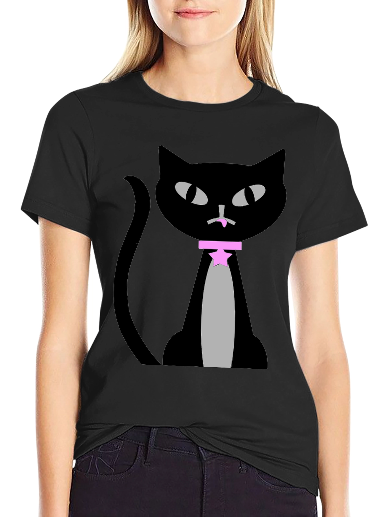 Black Cool Cat Graphic Tee view 2