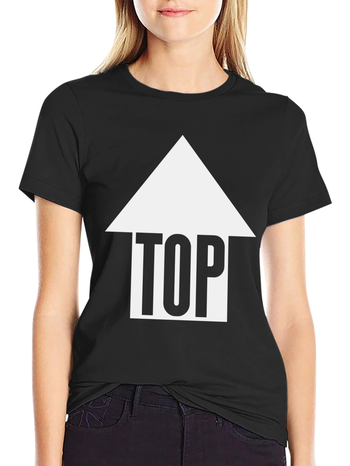 Black Top Arrow Graphic Print Tee Shirt - Black view 2