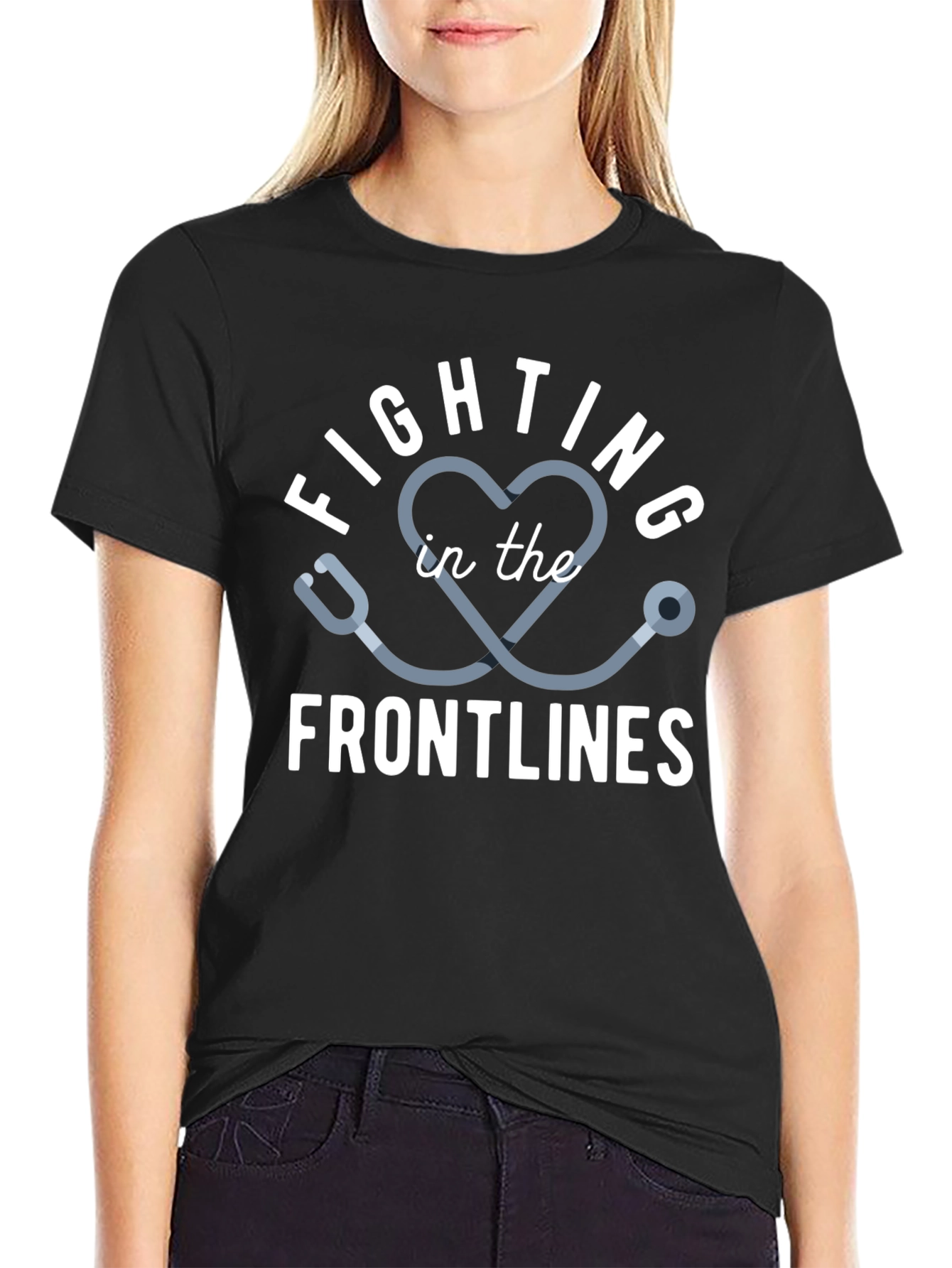 Black Fighting Frontlines Tee - Medical Support Shirt view 2