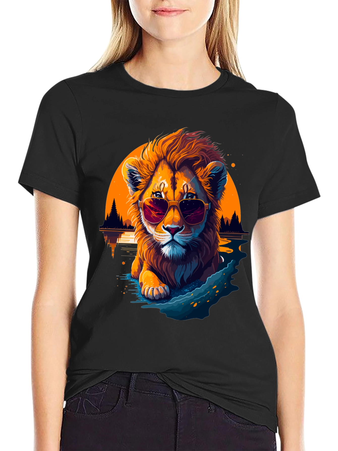 Black Cool Lion Graphic Tee - Chill Vibes Only view 2