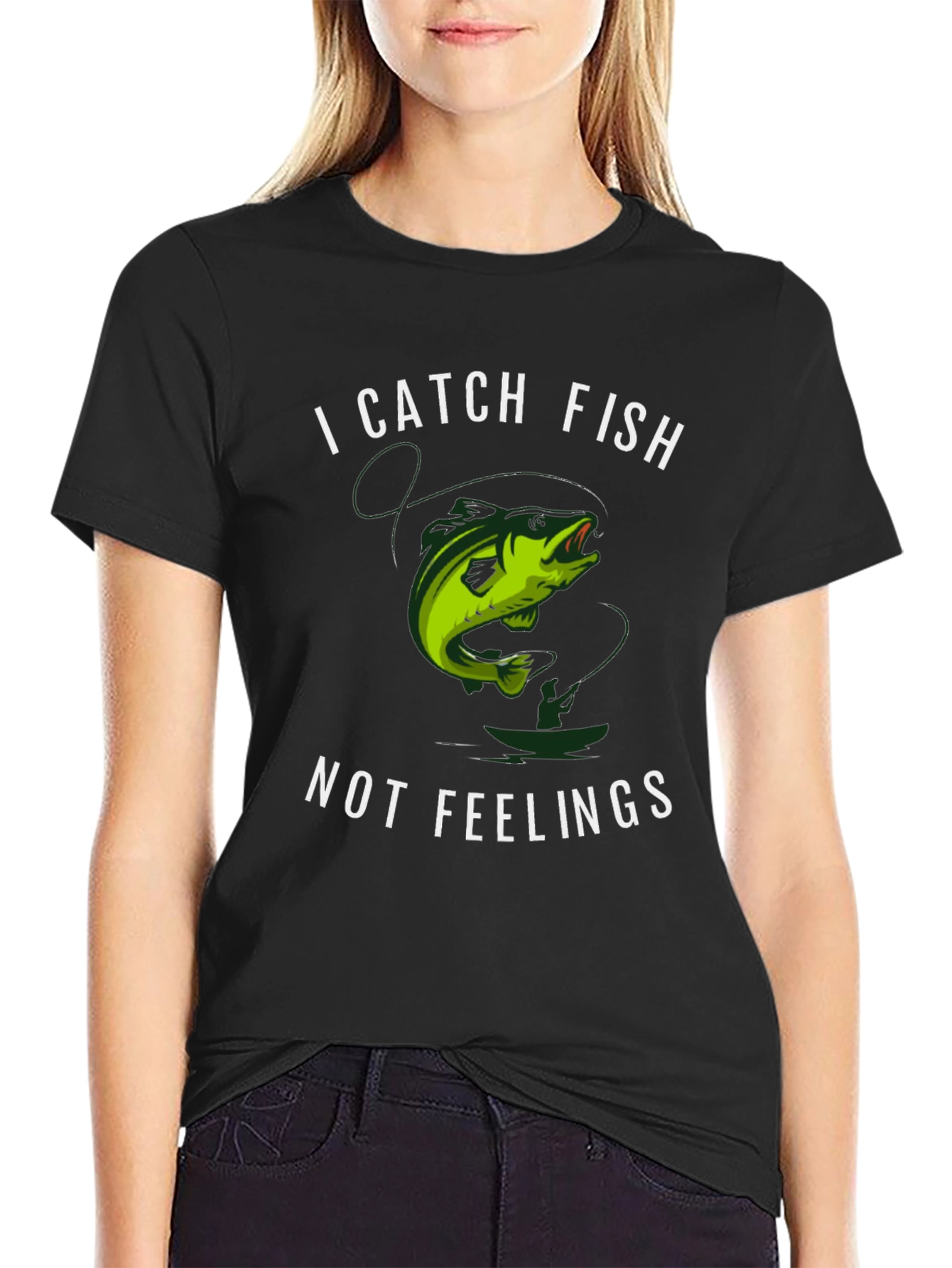 Black I Catch Fish Not Feelings T-Shirt view 2