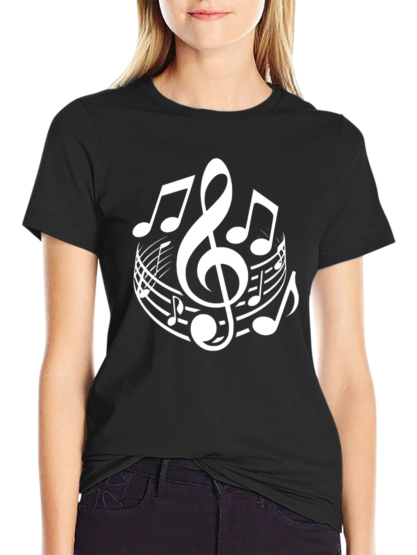 Black Musical Notes Graphic Black T-Shirt view 2