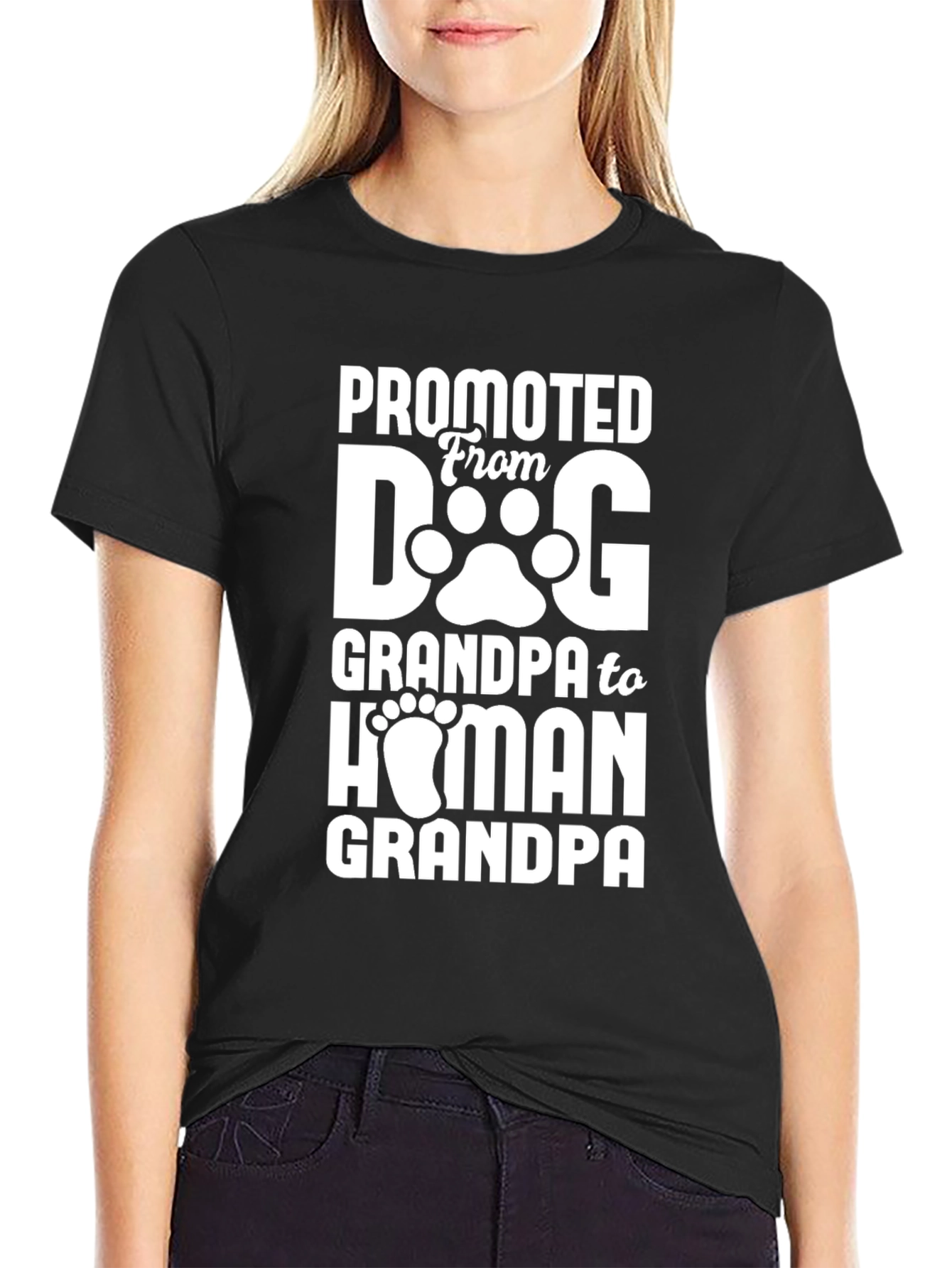Promoted to Human Grandpa Black T-Shirt - 2