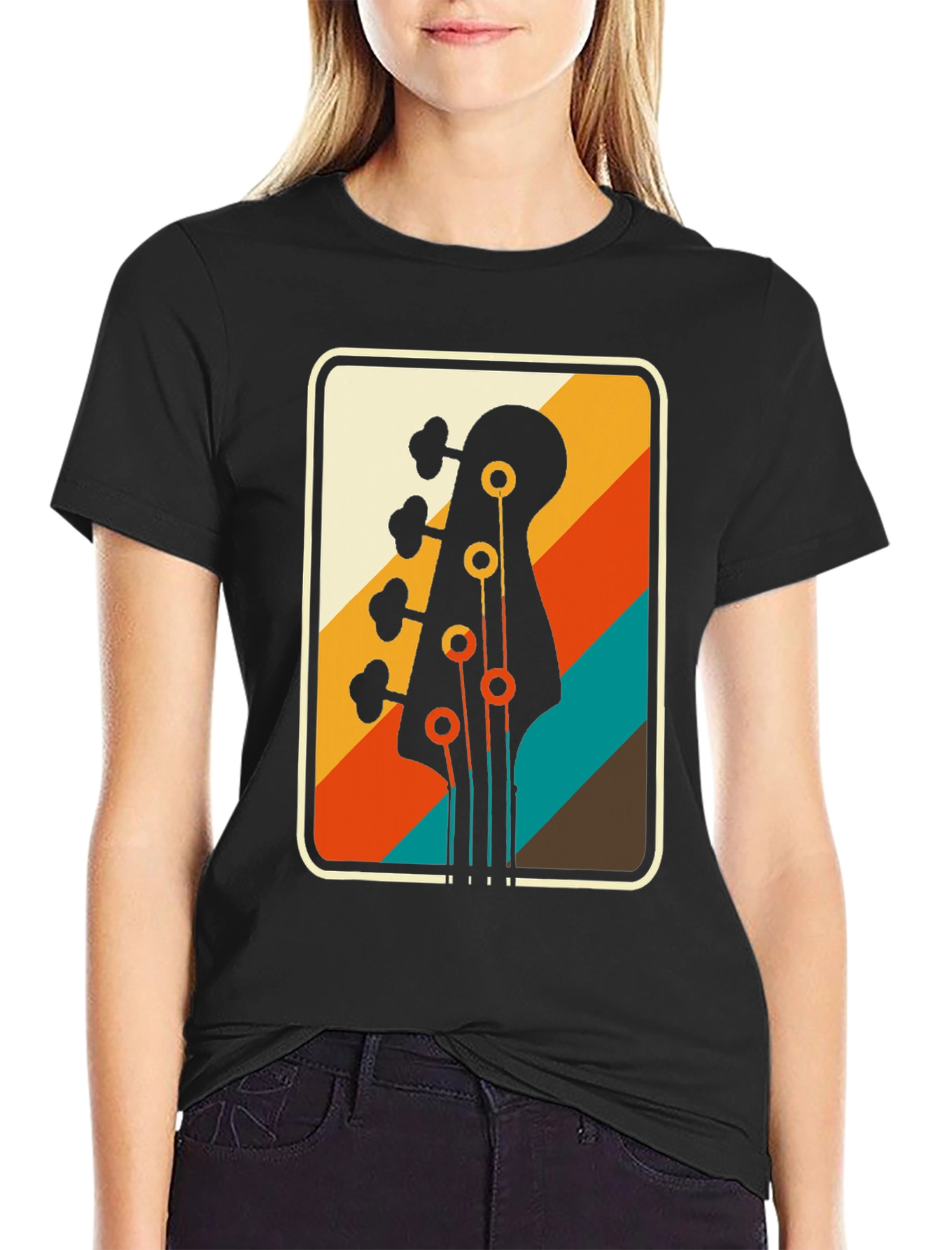 Black Retro Bass Guitar Tee - Vintage Music Lover T-Shirt view 2