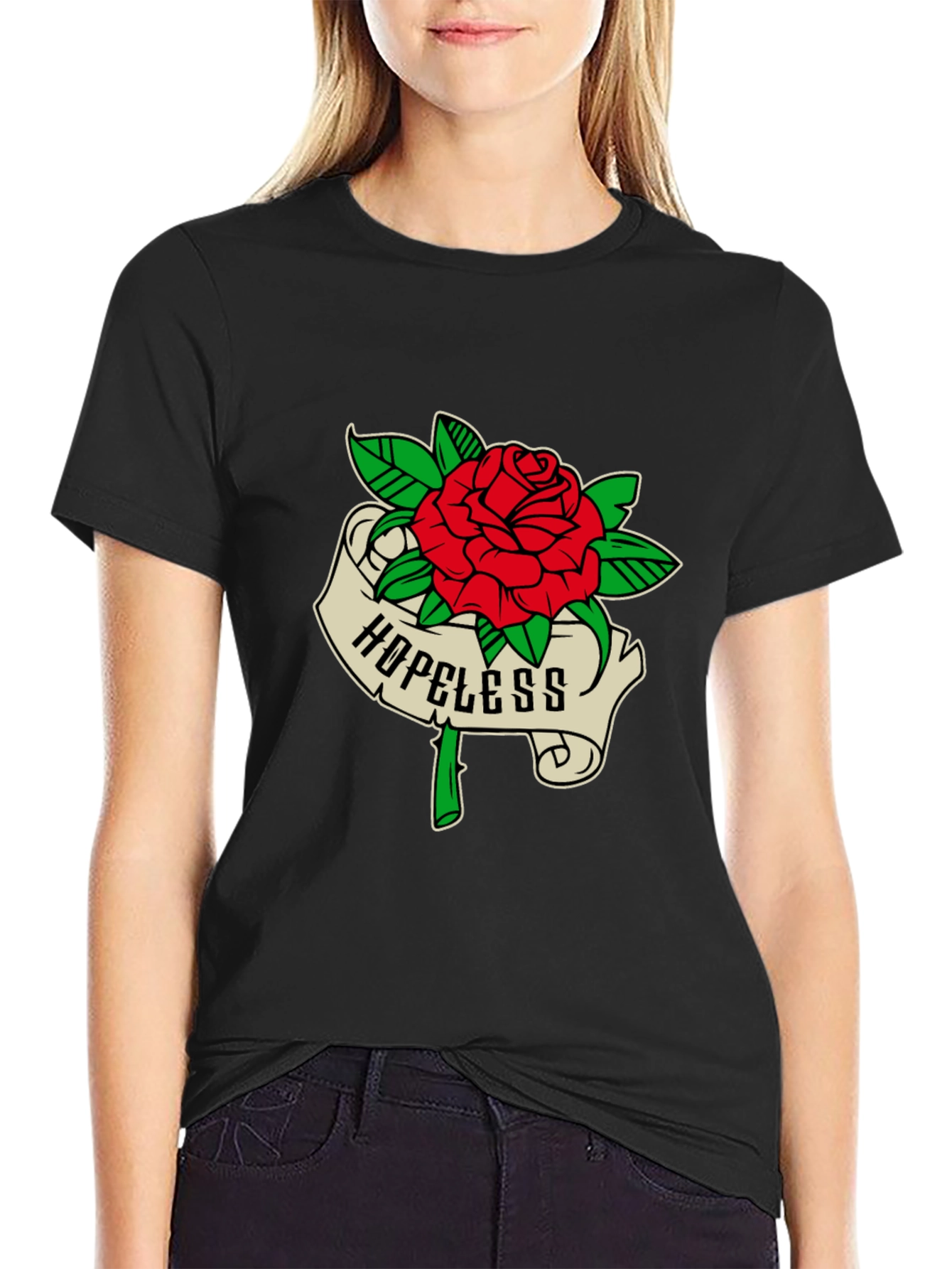 Black Hopeless Rose Graphic Tee - Black Casual Shirt view 2