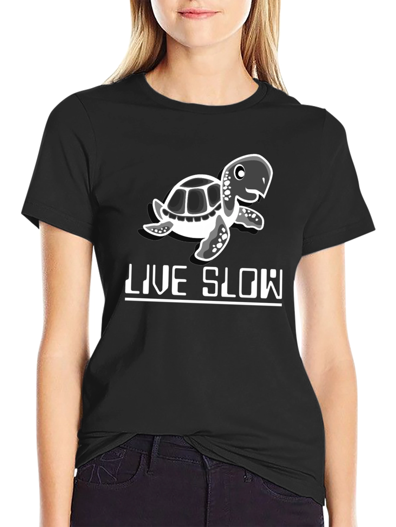 Live Slow Turtle Graphic Tee - Black Cotton Shirt - 2