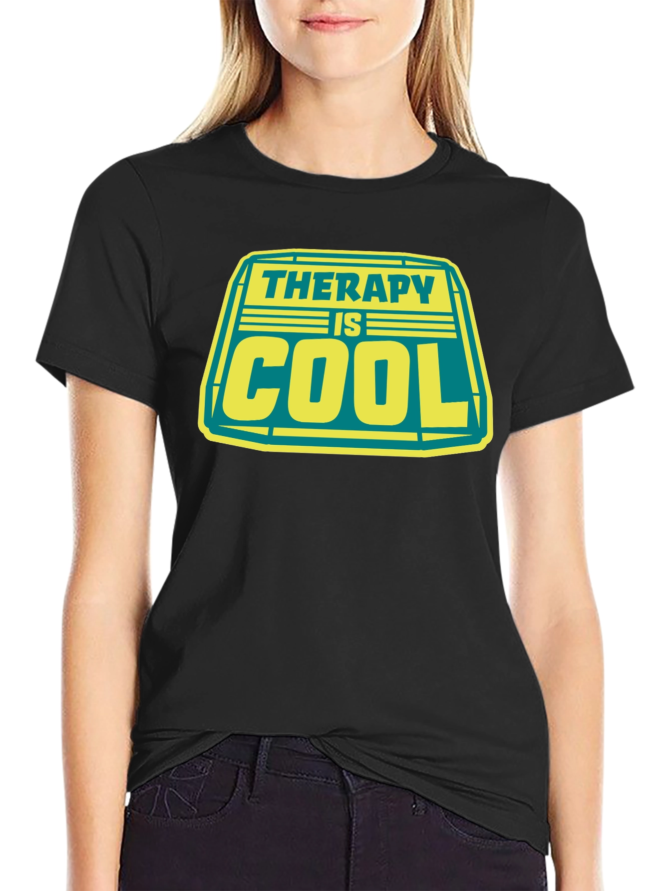 Black Therapy is Cool Graphic Tee - Black view 2